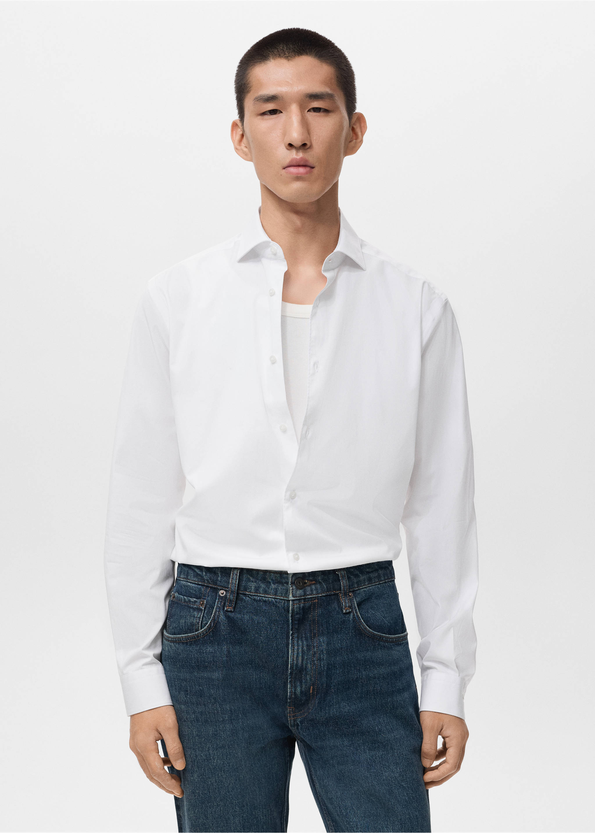 100% cotton regular-fit shirt - Medium plane, White. Ref: 87064407-00.
