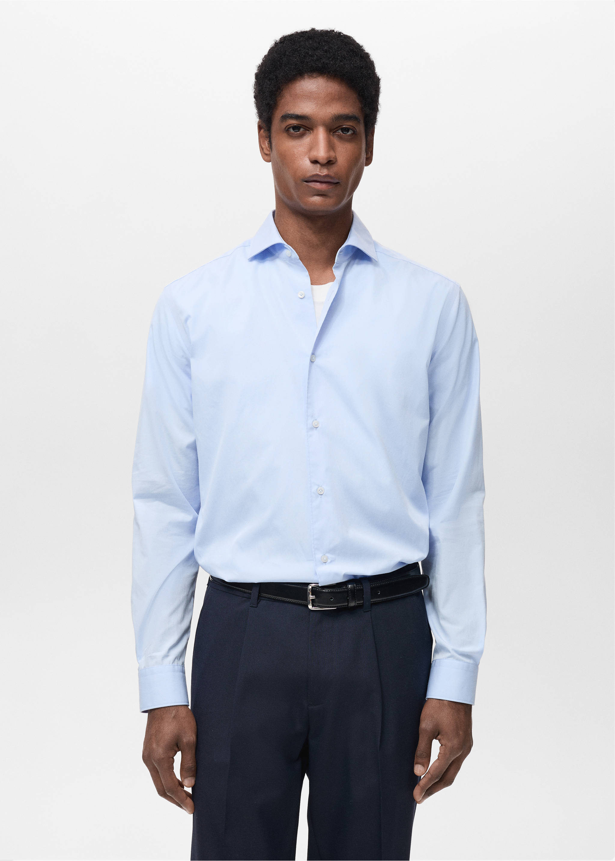 100% cotton regular-fit shirt - Medium plane, Sky Blue. Ref: 87064407-00.