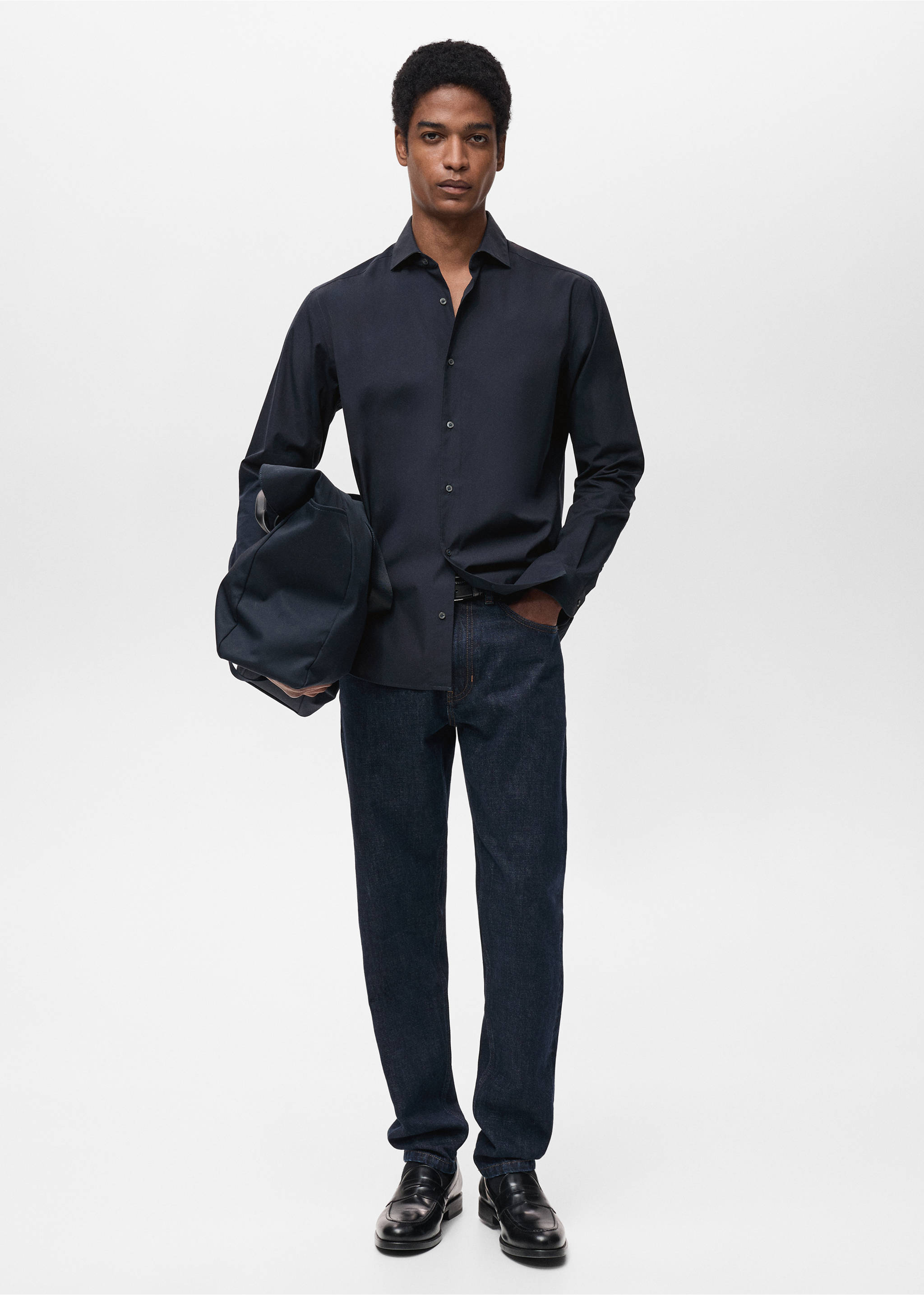Camisa regular 100% algodón - Plano general, Azul marino oscuro. Ref: 87064407-00.