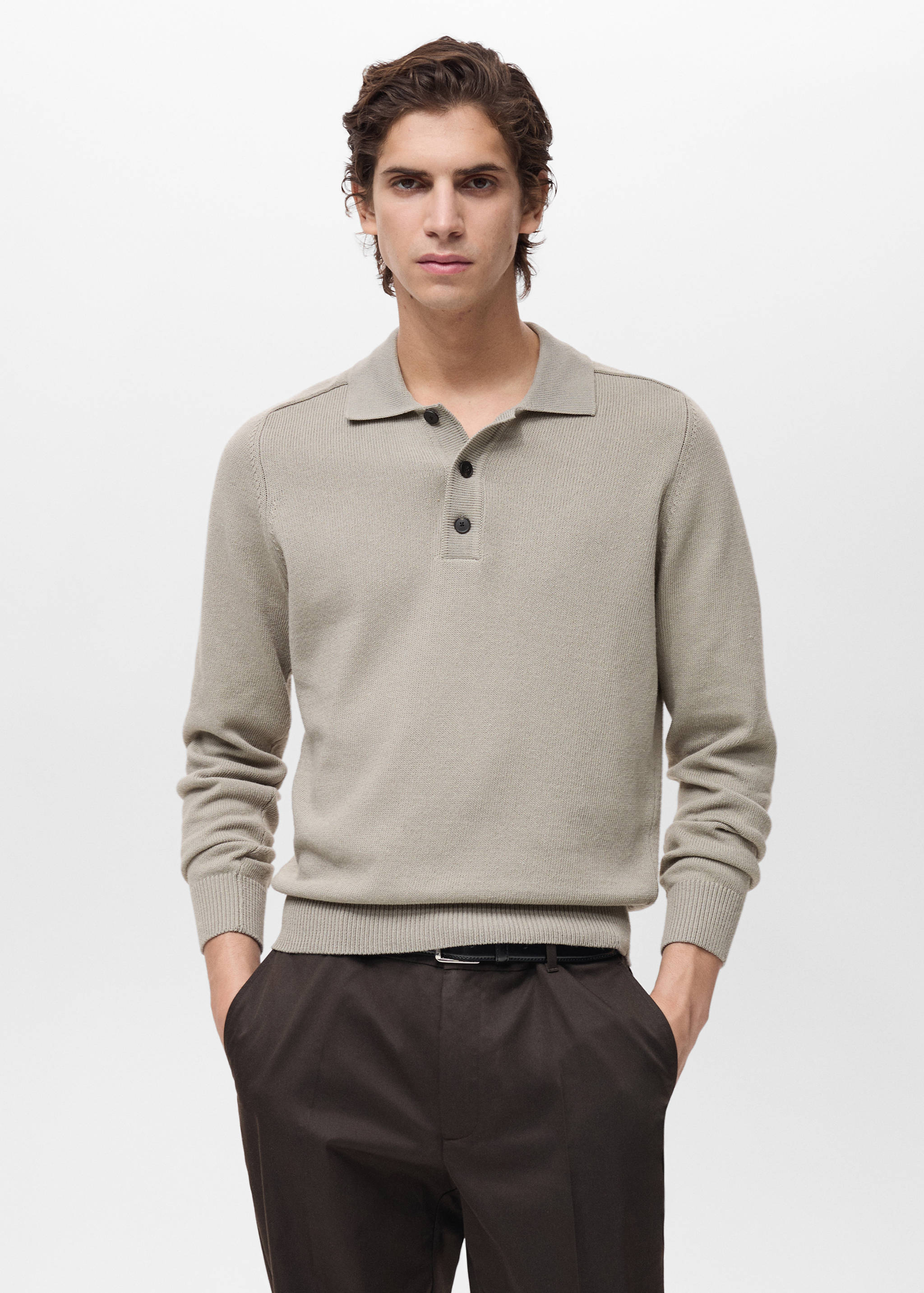 Cotton knitted polo shirt - Medium plane