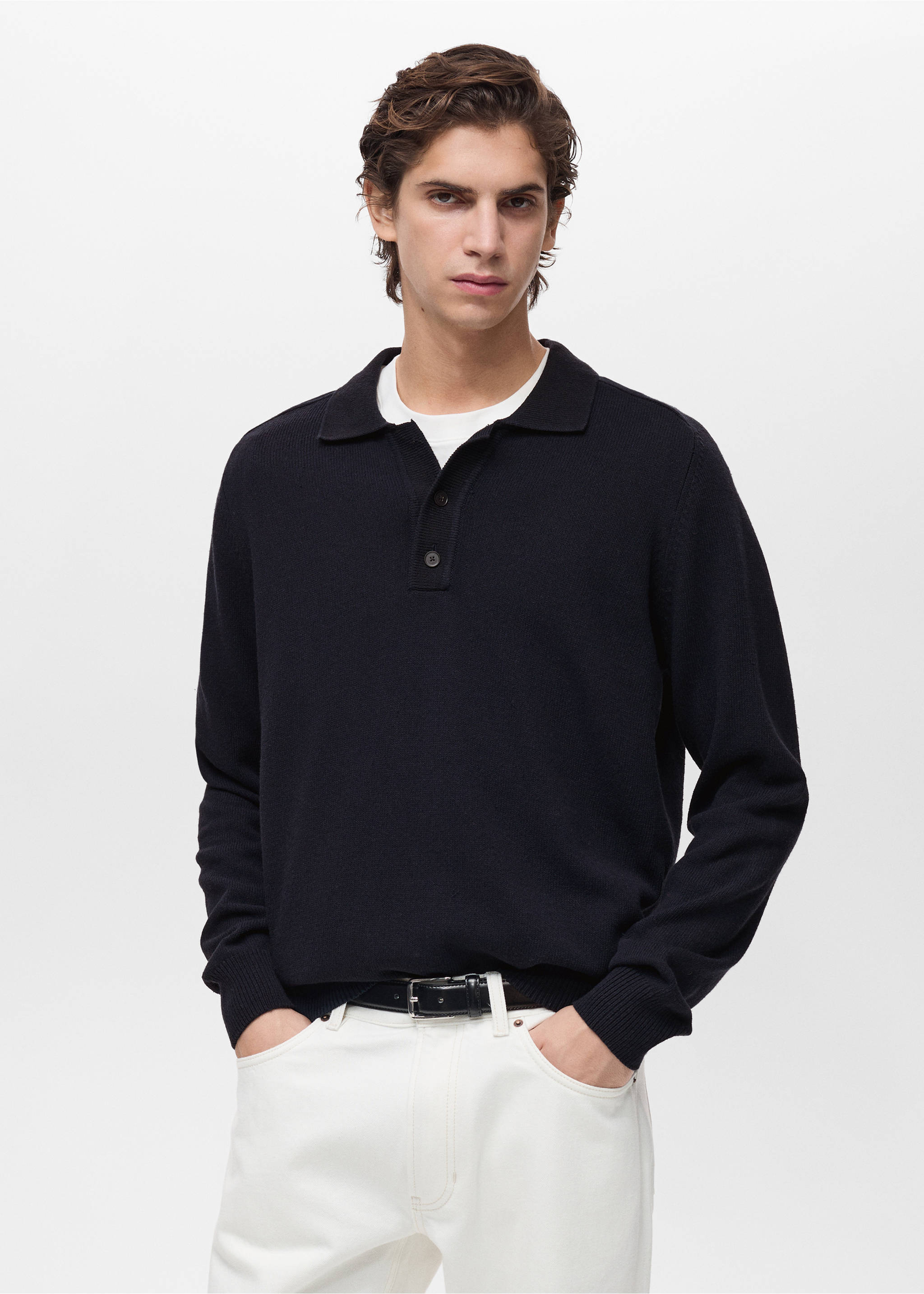 Cotton knitted polo shirt - Medium plane, Night Blue. Ref: 87064410-00.