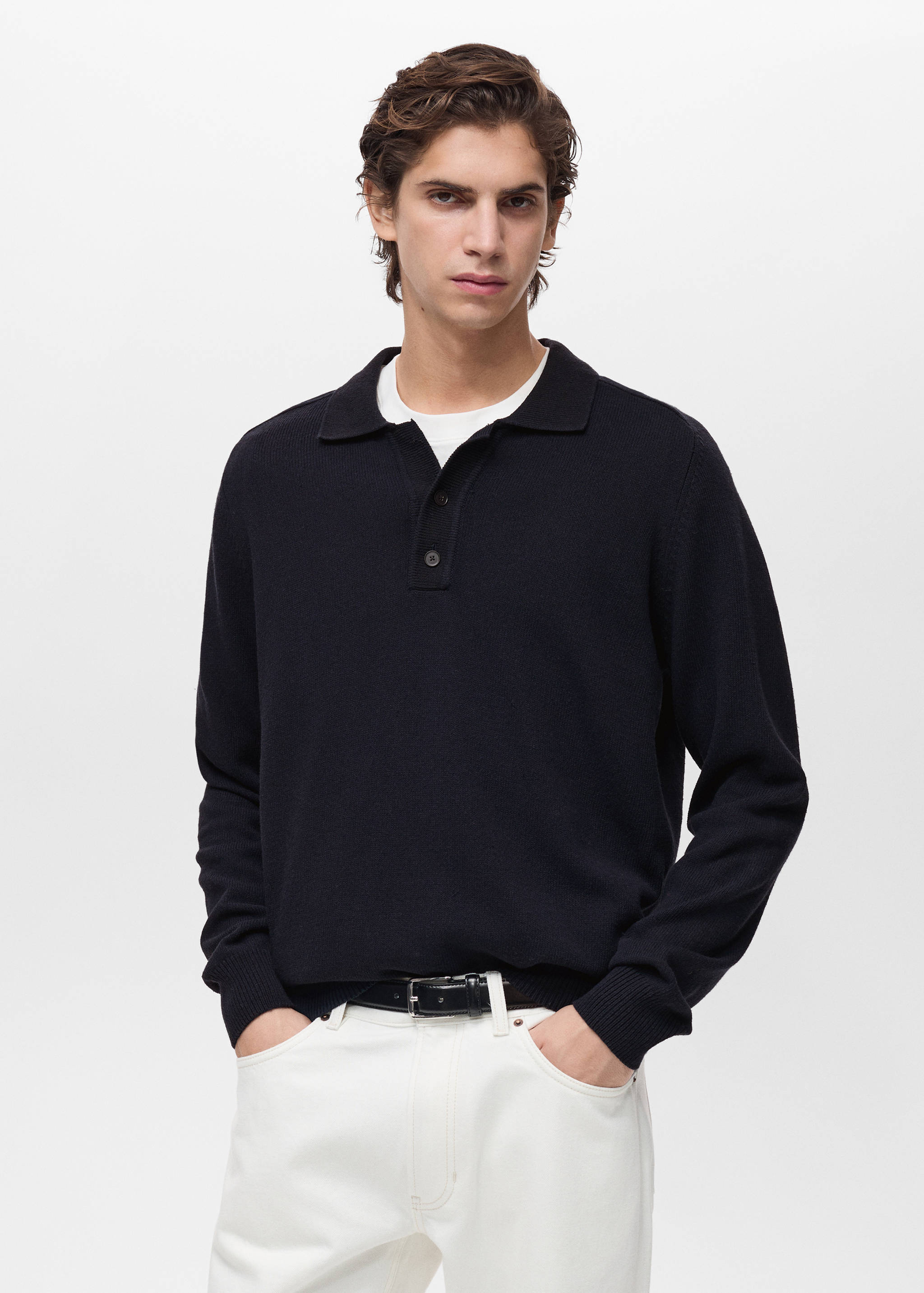 Cotton knitted polo shirt - Medium plane