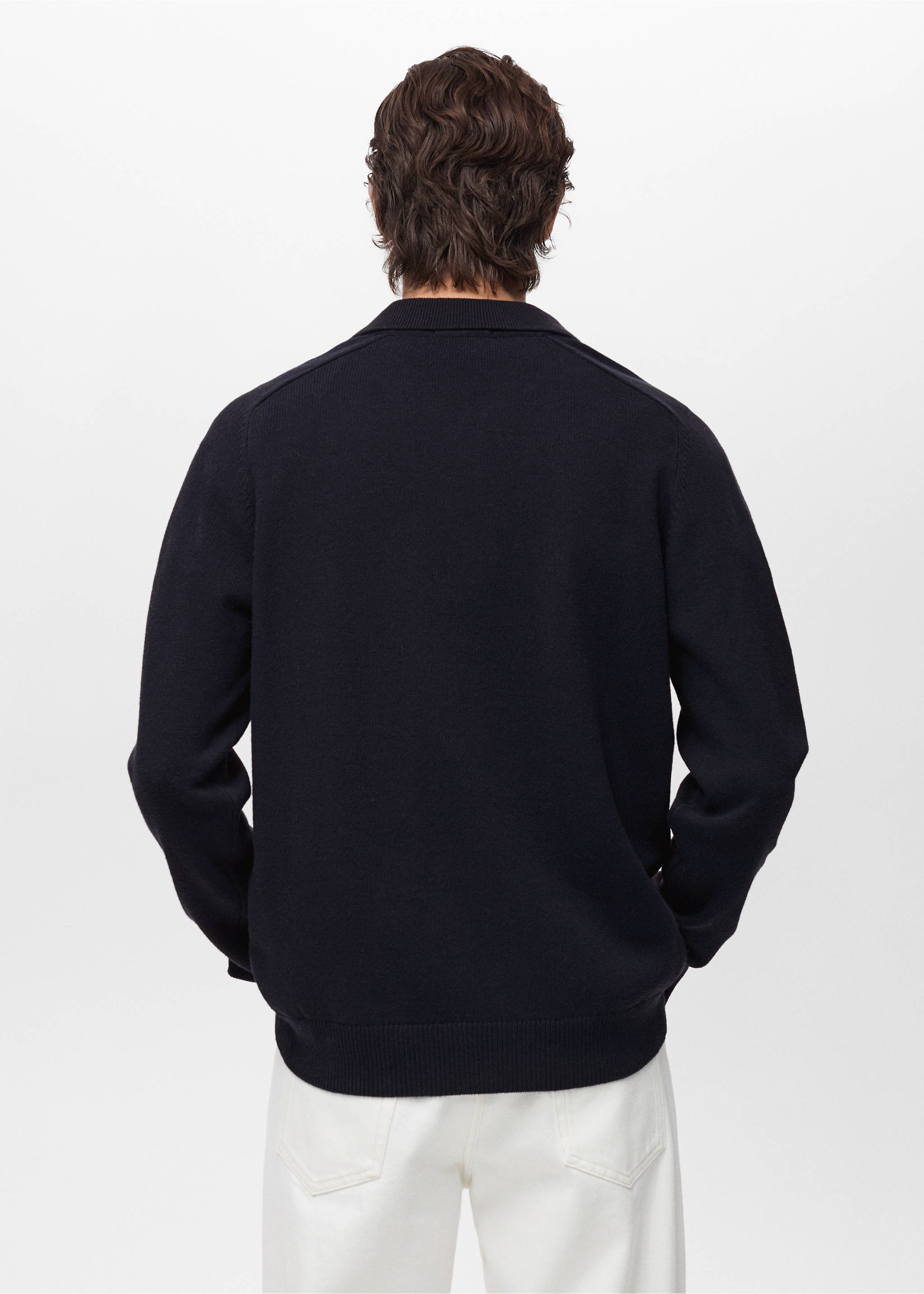 Cotton knitted polo shirt - Reverse of the article, Night Blue. Ref: 87064410-00.