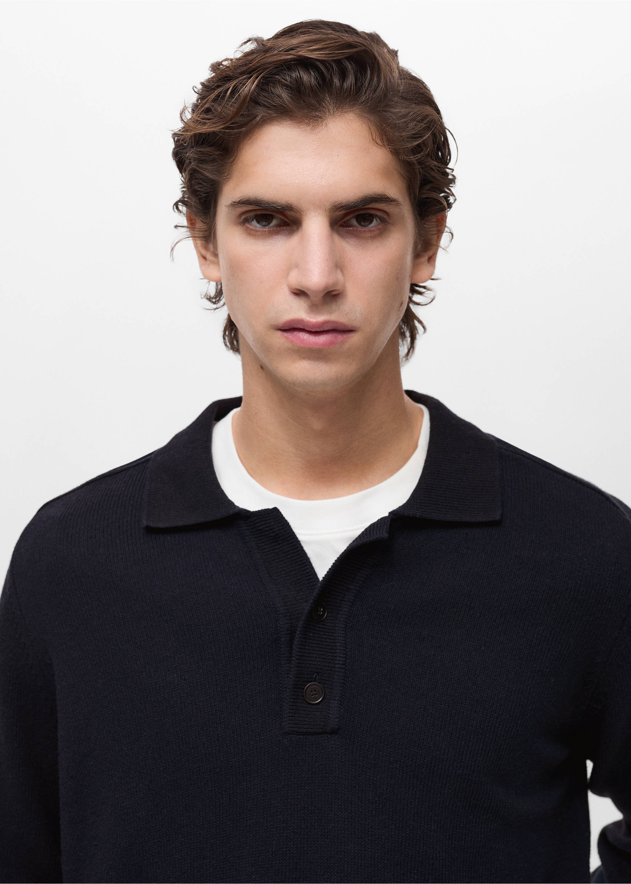 Cotton knitted polo shirt - Details of the article 1, Night Blue. Ref: 87064410-00.