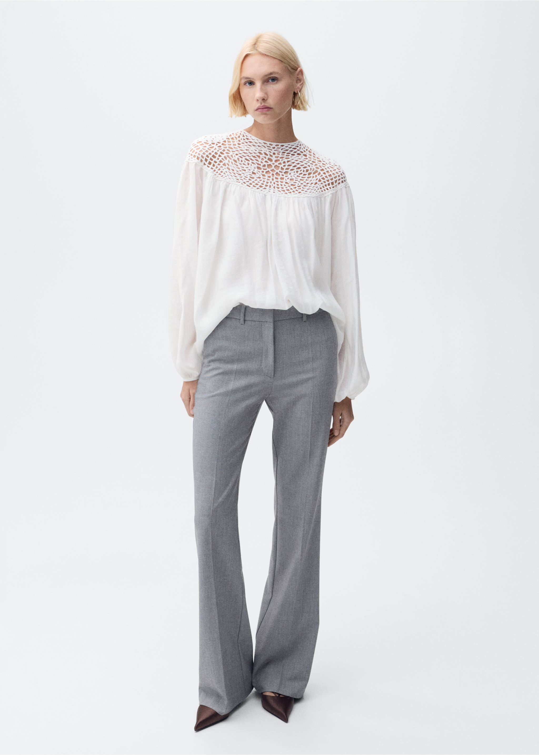 Crochet panel blouse - General plane, Off White. Ref: 87064776-00.