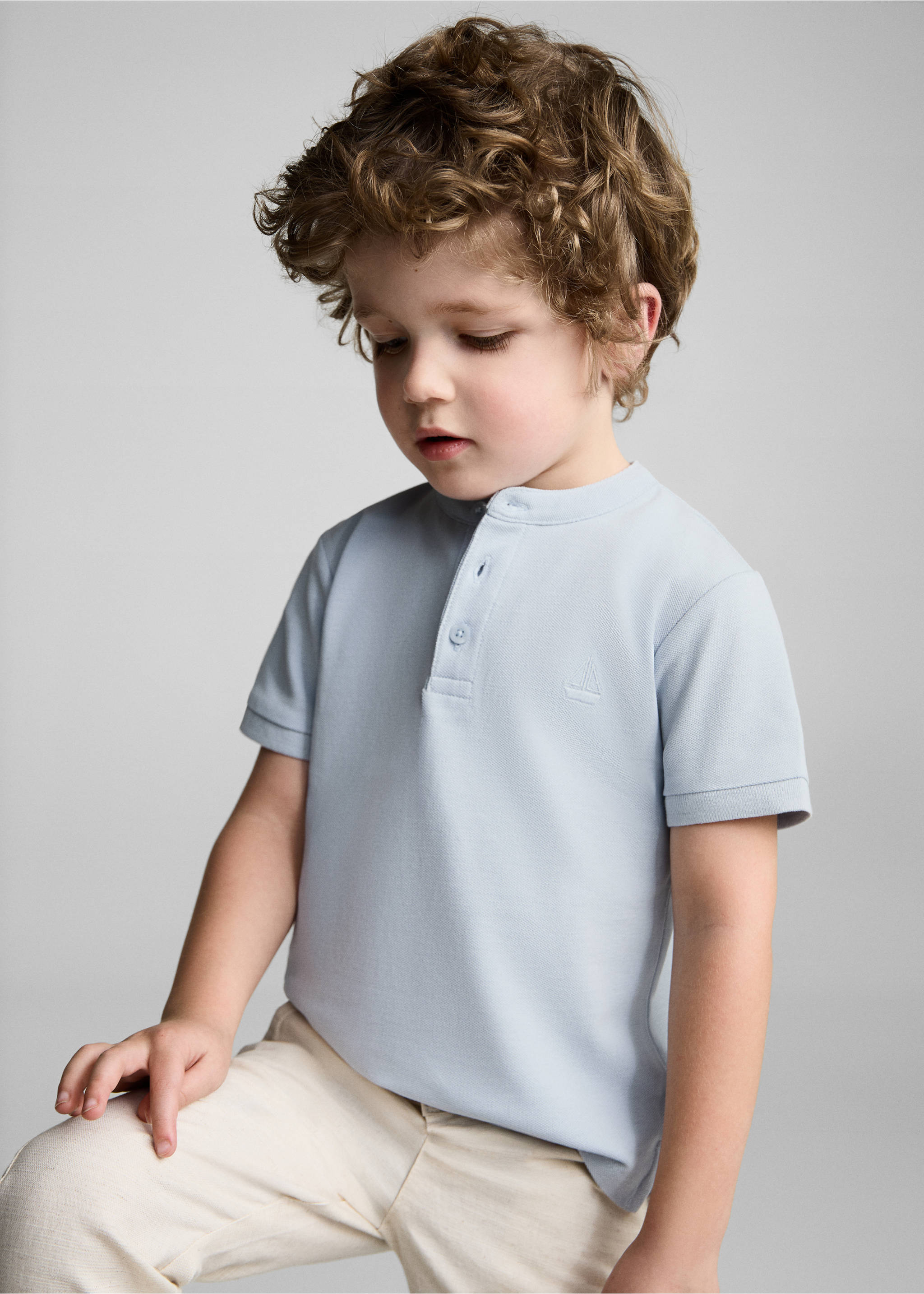 Polo coton col mao - Plan moyen, Bleu ciel. Ref: 87064780-00.