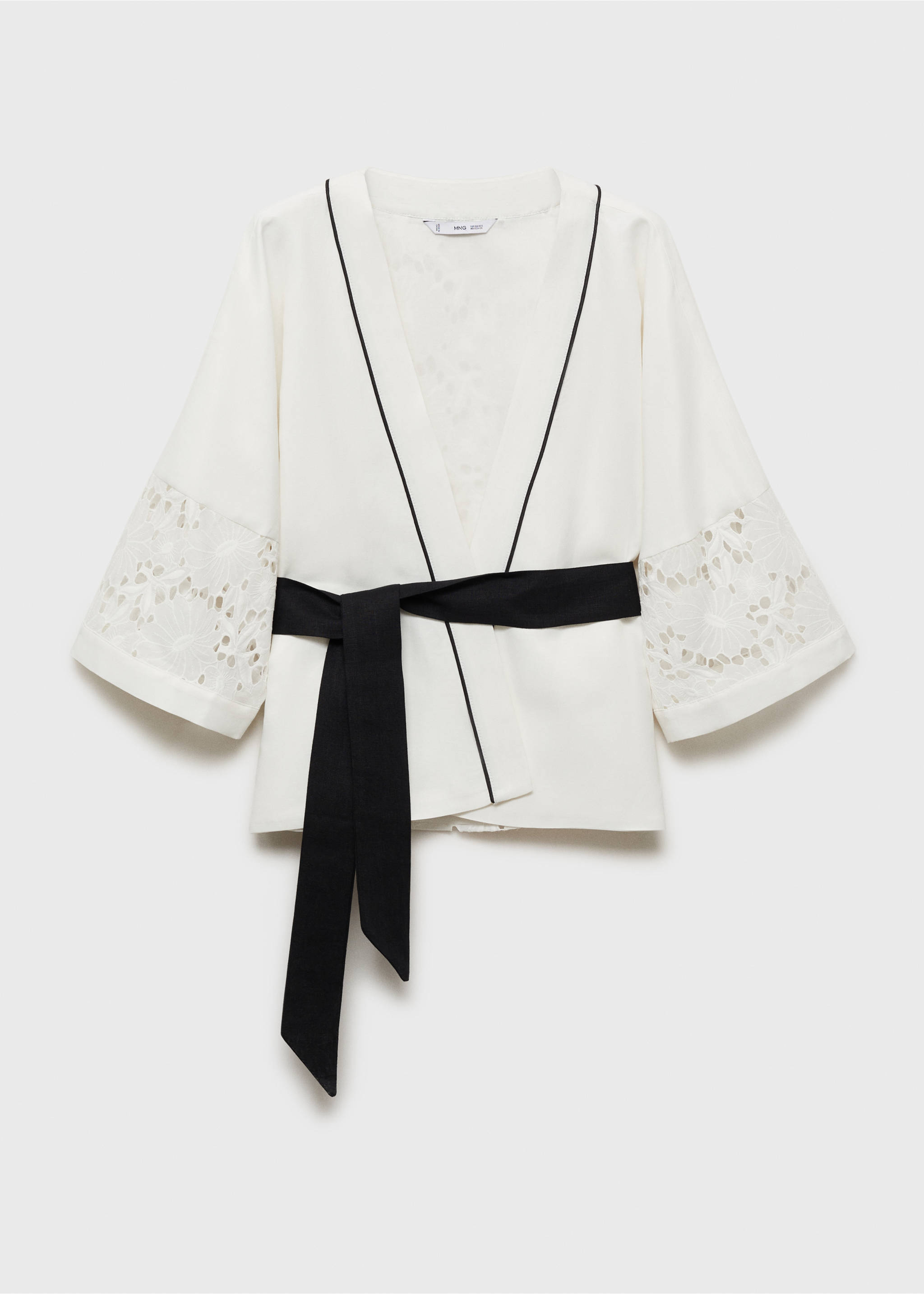 Linen-blend caftan with openwork details - Article without model, White. Ref: 87064781-00.