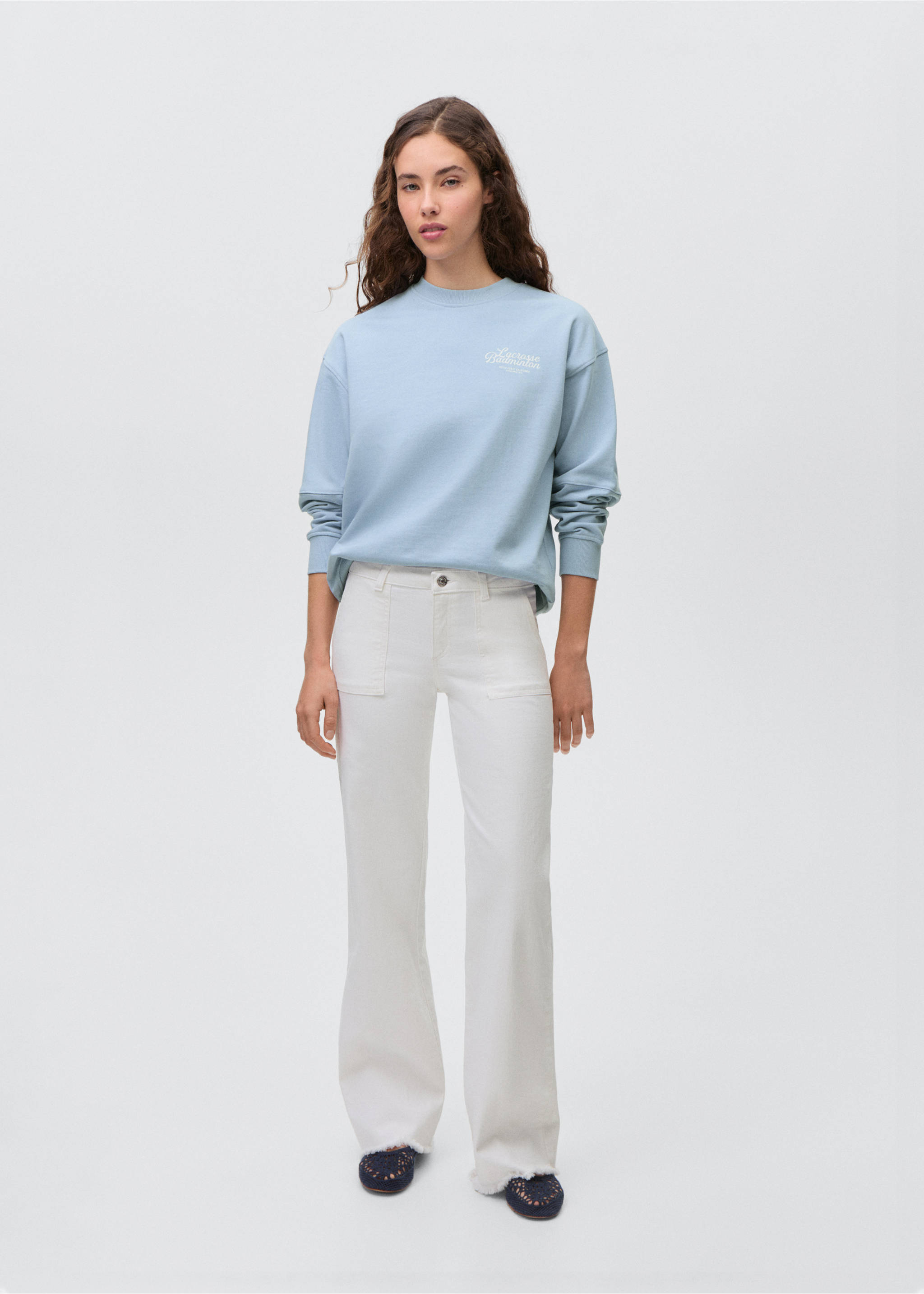 Bluza bawełniana z nadrukowanym napisem - Plan ogólny, Błękitny. Ref: 87064784-00.