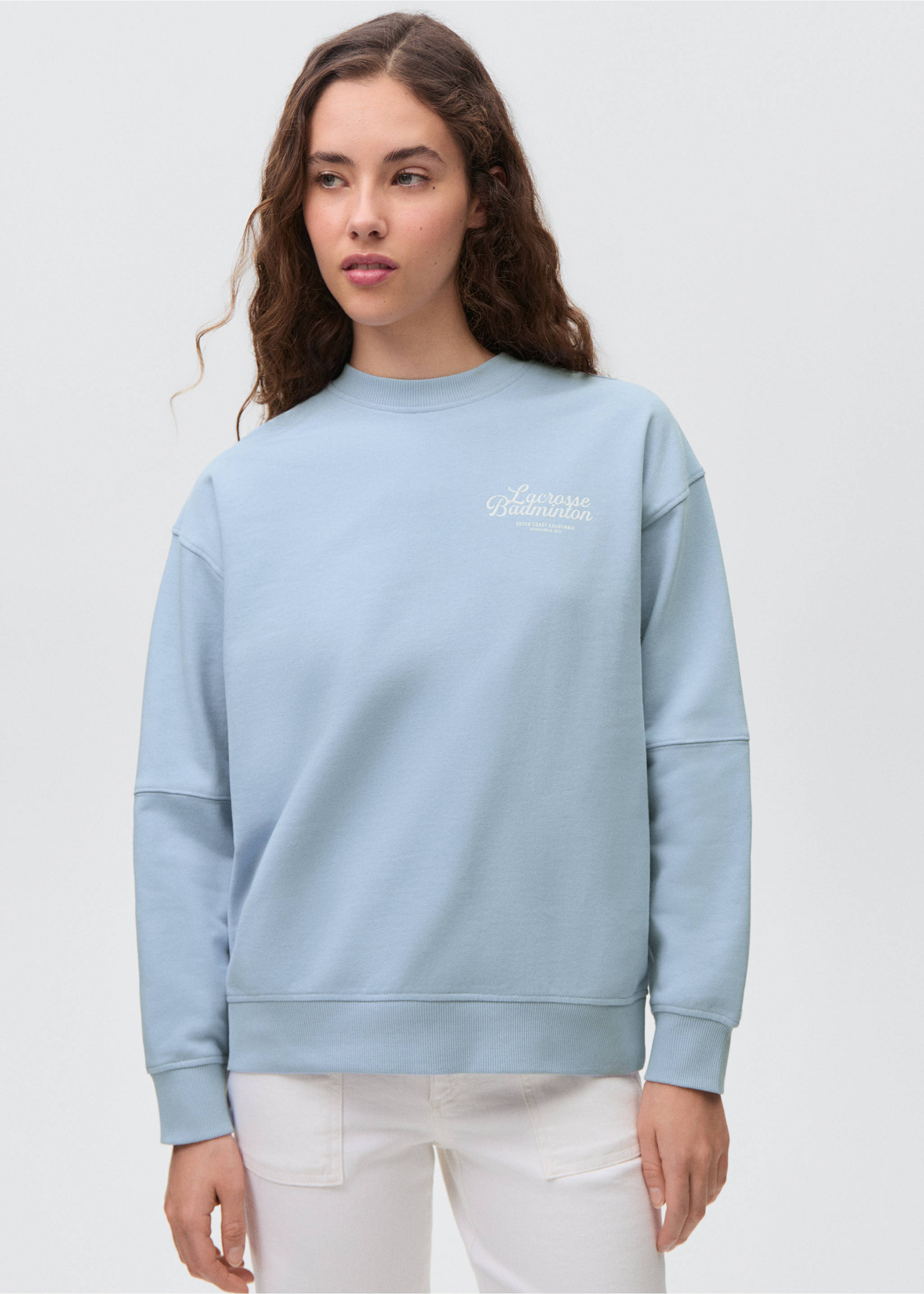 Bluza bawełniana z nadrukowanym napisem - Plan średni, Błękitny. Ref: 87064784-00.