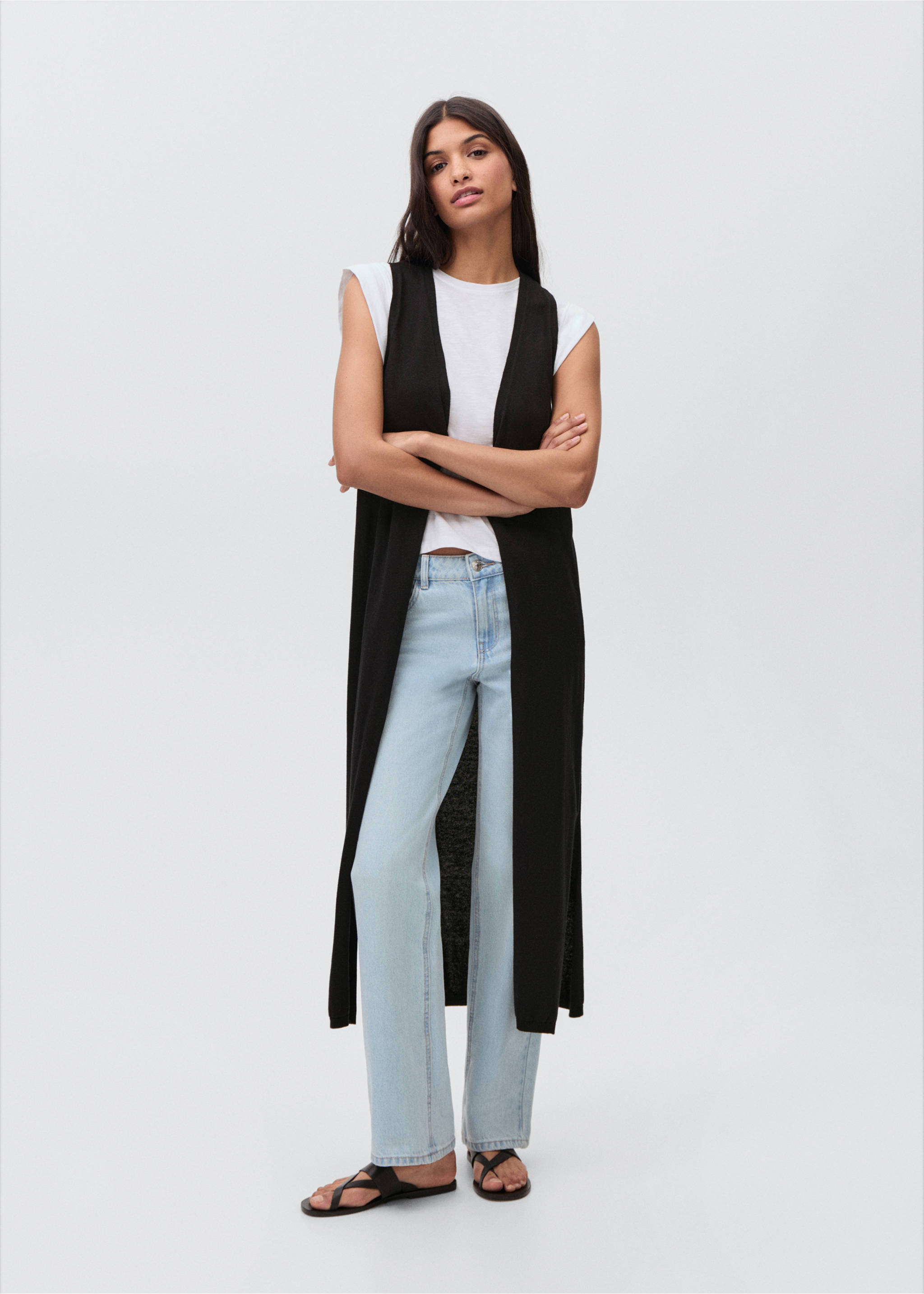 Long cotton vest - General plane, Black. Ref: 87064785-00.