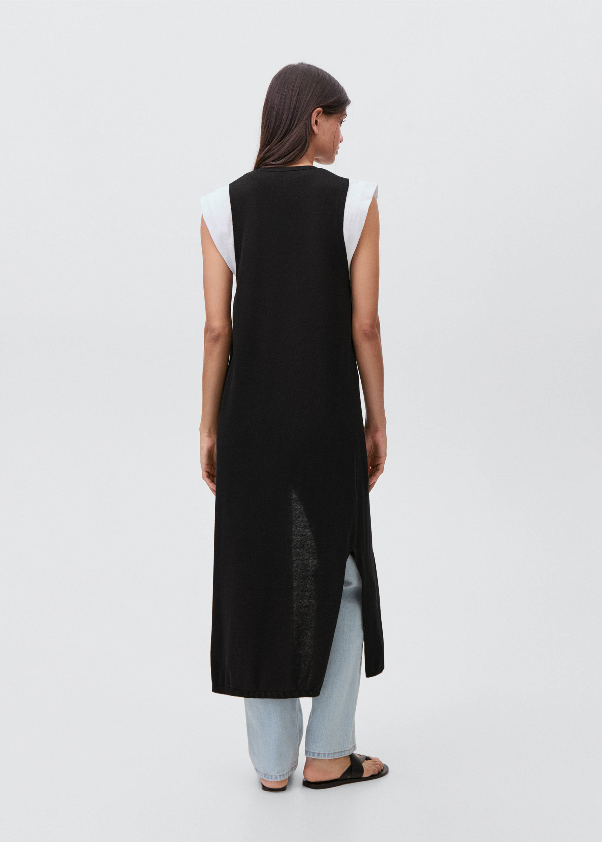 Long cotton vest - Reverse of the article, Black. Ref: 87064785-00.