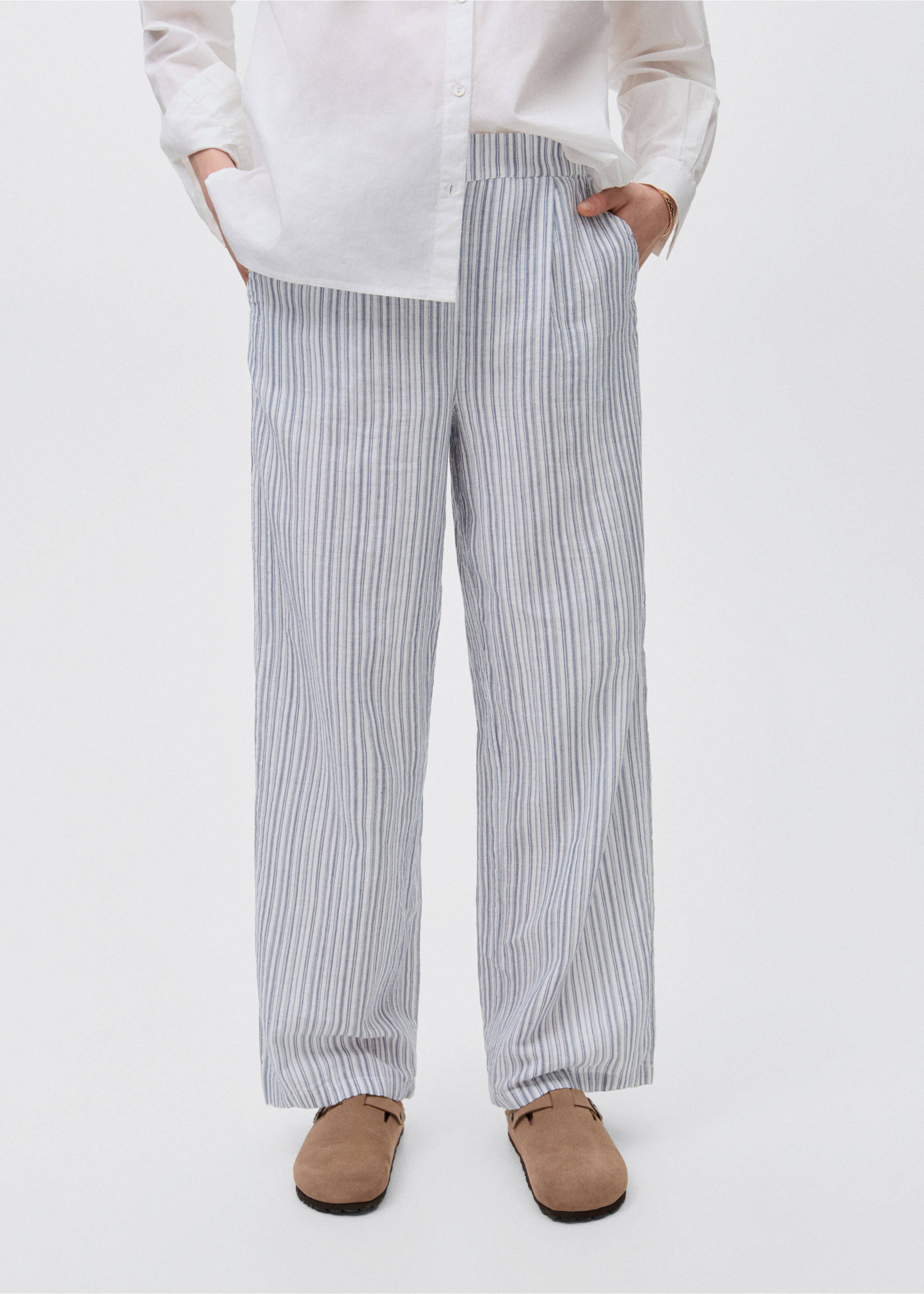 Striped cotton trousers - Medium plane, Sky Blue. Ref: 87064790-00.