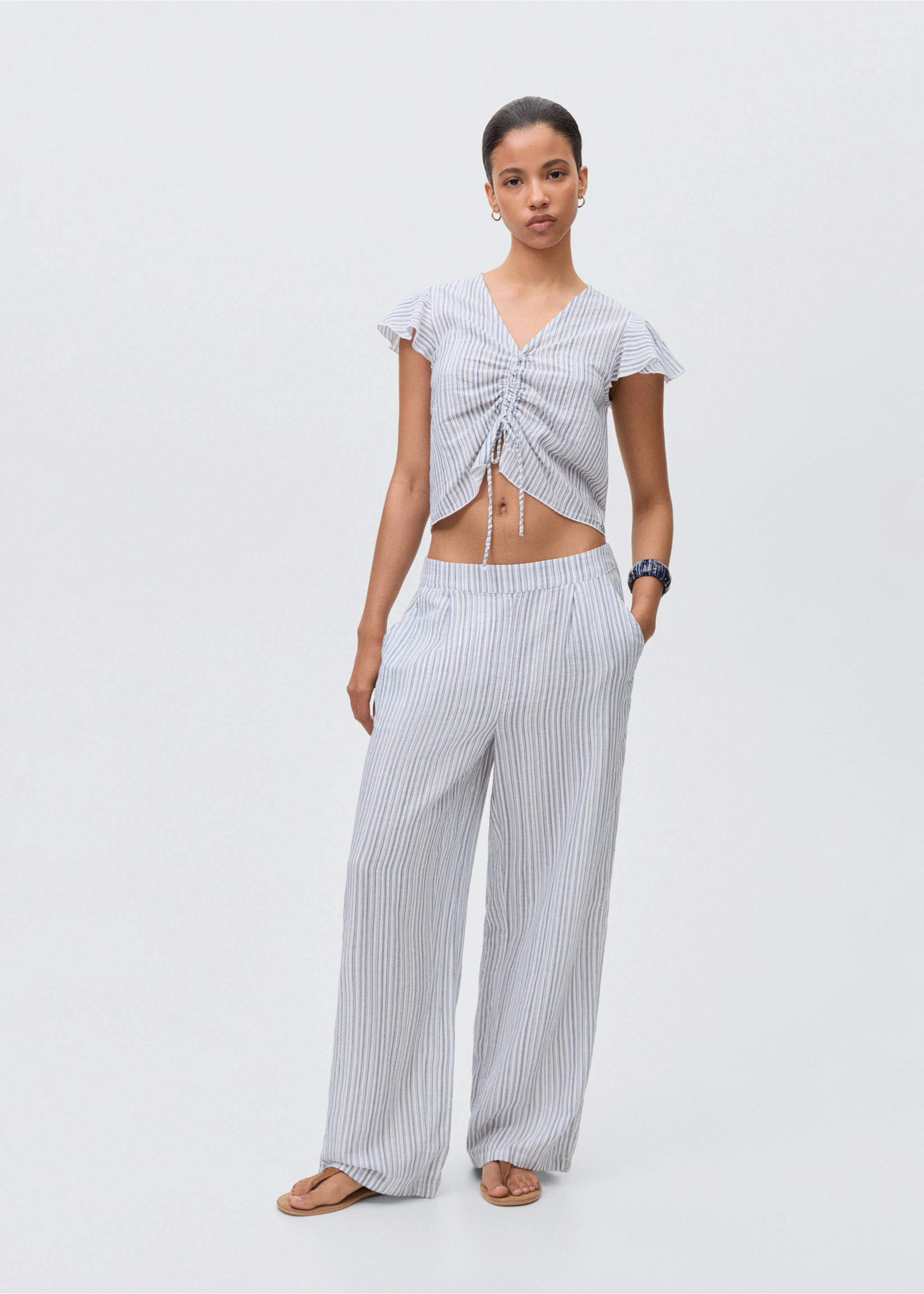 Striped cotton trousers - Details of the article 2, Sky Blue. Ref: 87064790-00.