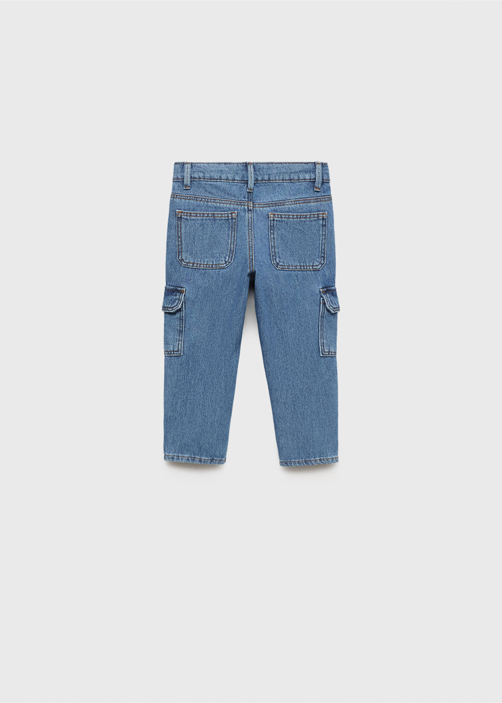 Jean droit style cargo - Verso de l’article, Bleu moyen. Ref: 87064794-00.
