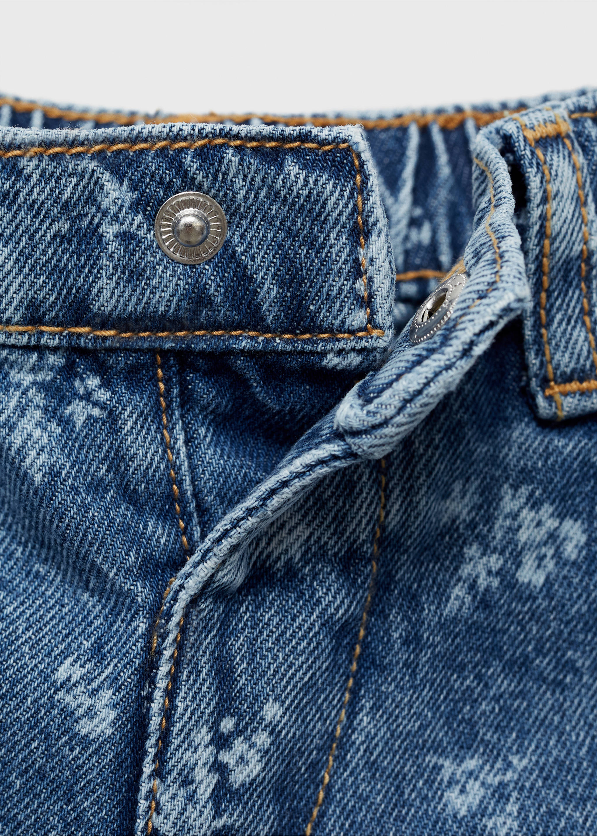 Printed straight jeans - Details of the article 8, Medium Blue. Ref: 87064798-00.