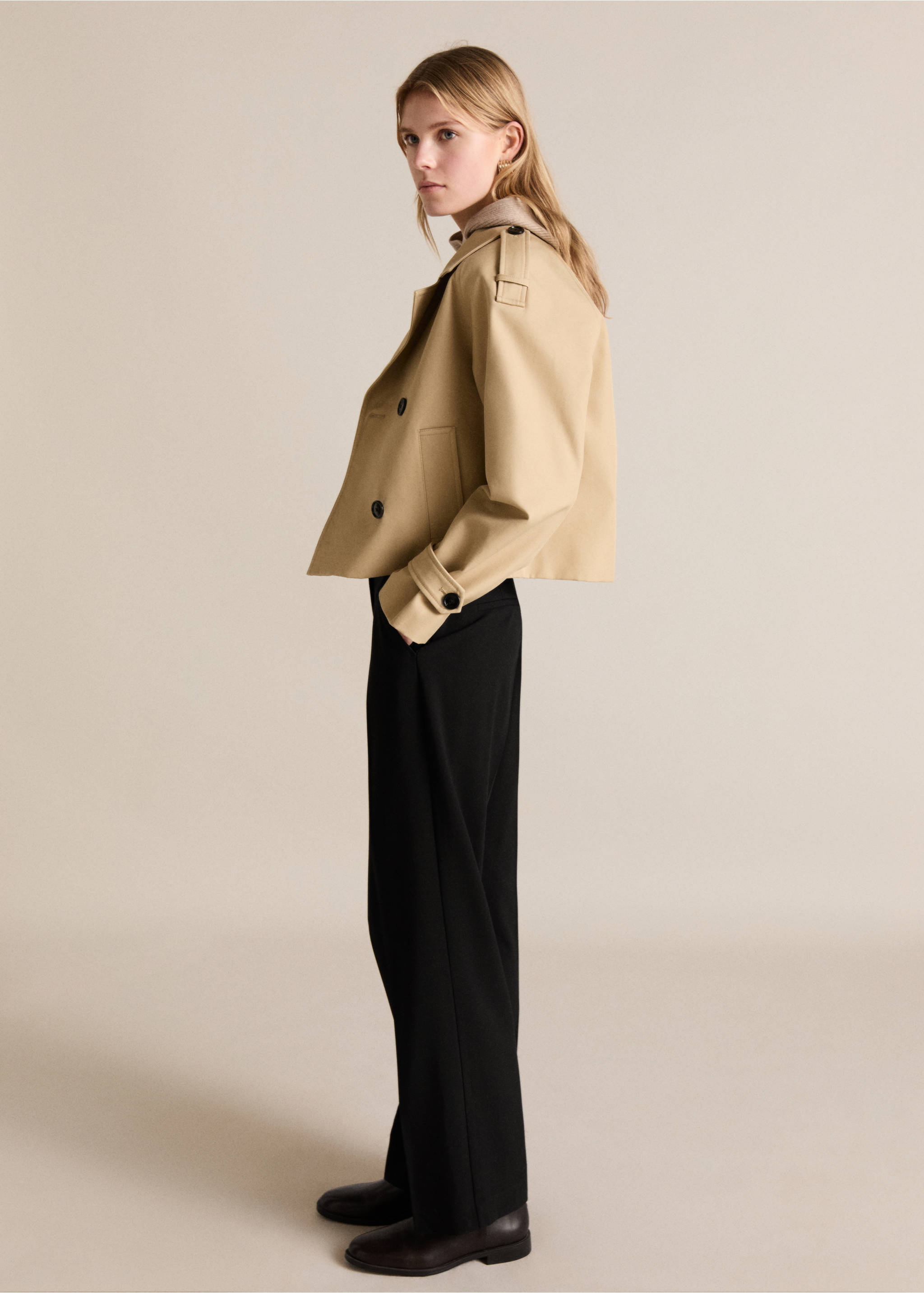 Straight mid-rise trousers - Details of the article 2, Black. Ref: 87064800-00.