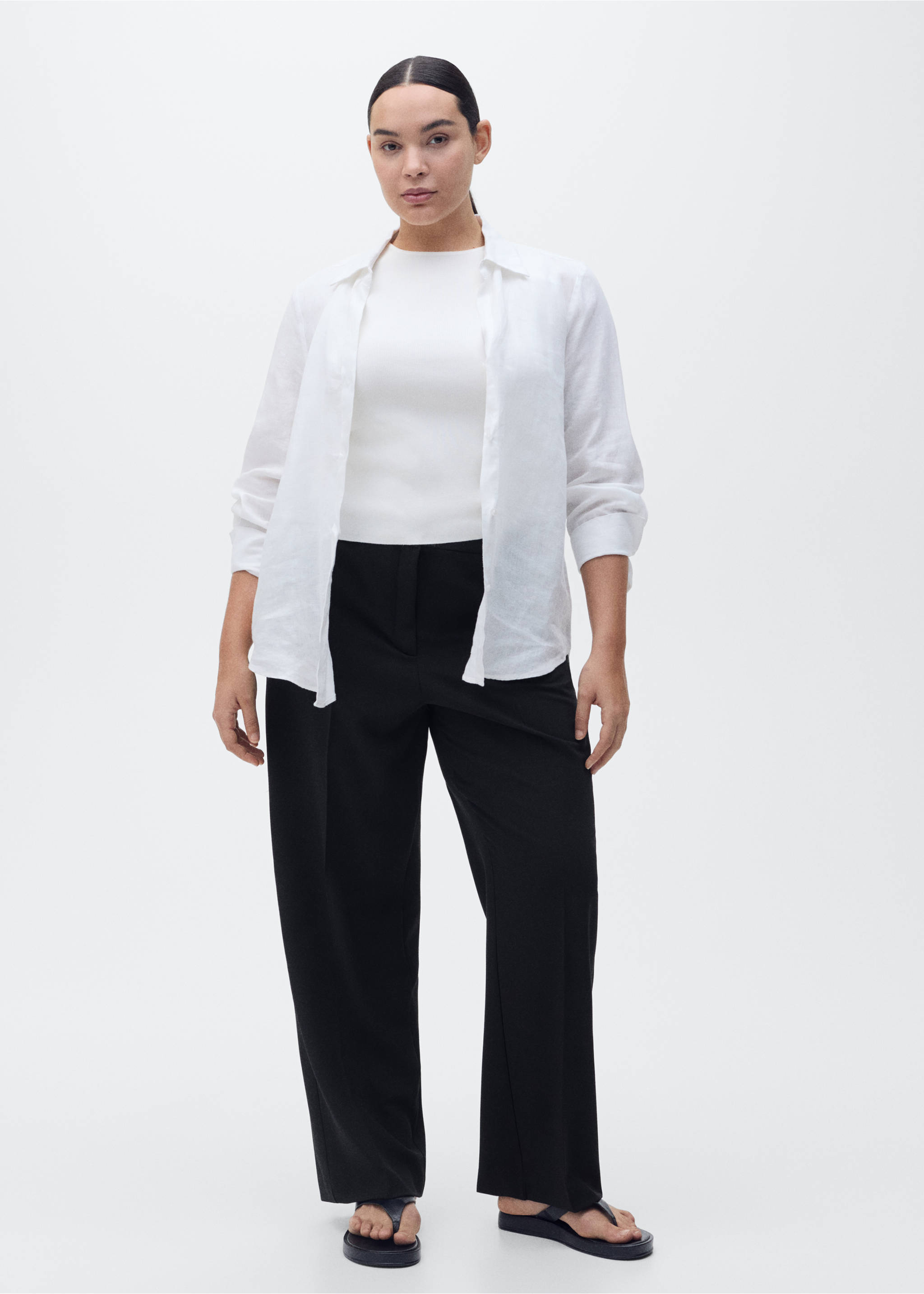 Straight mid-rise trousers - Details of the article 6, Black. Ref: 87064800-00.