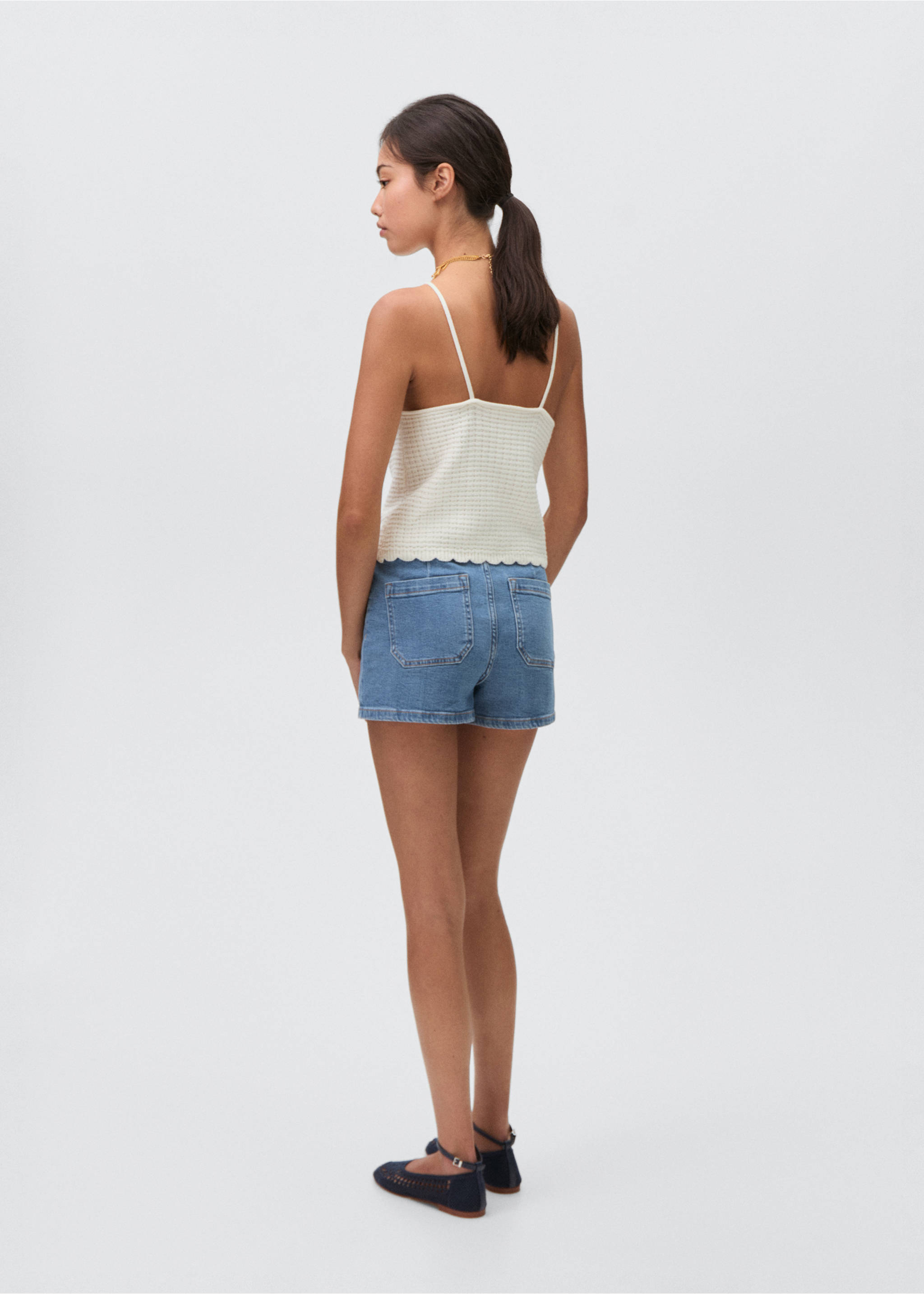 Shorts vaqueros rectos - Reverso del artículo, Azul medio. Ref: 87064804-00.