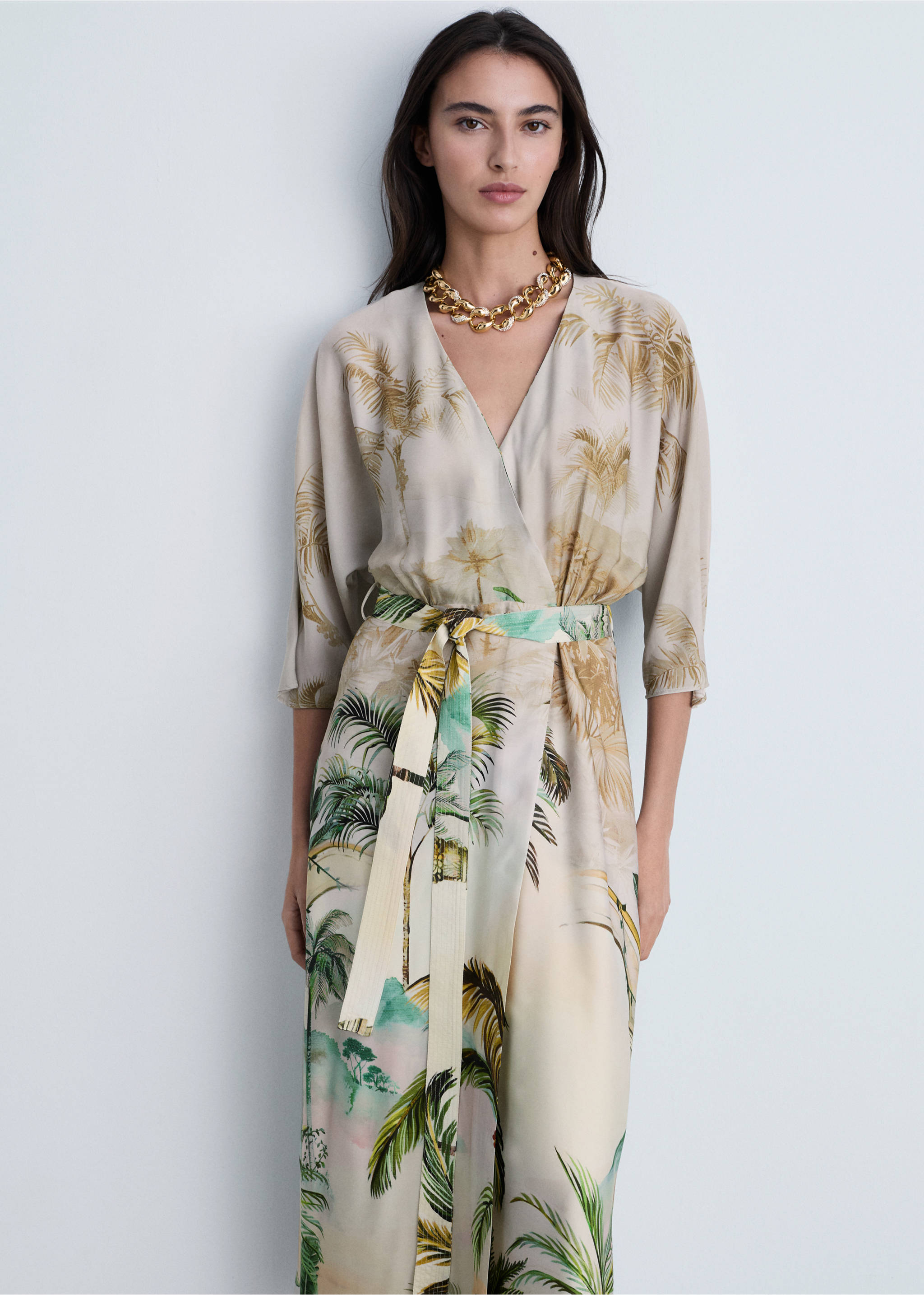 Crossover tropical dress - Medium plane, Ecru. Ref: 87064807-00.