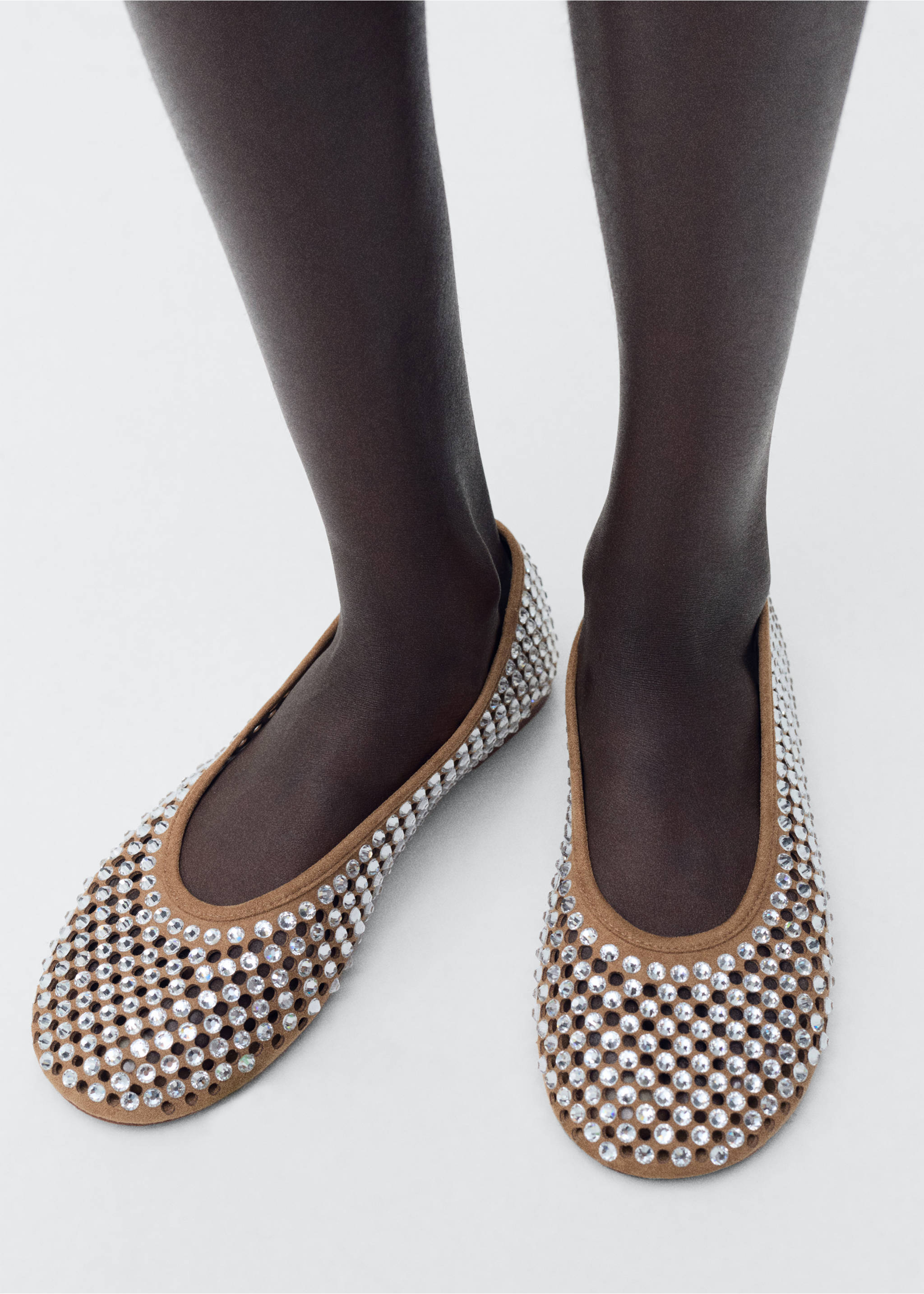 Rhinestone die-cut ballet flats - General plane, Beige. Ref: 87065139-00.