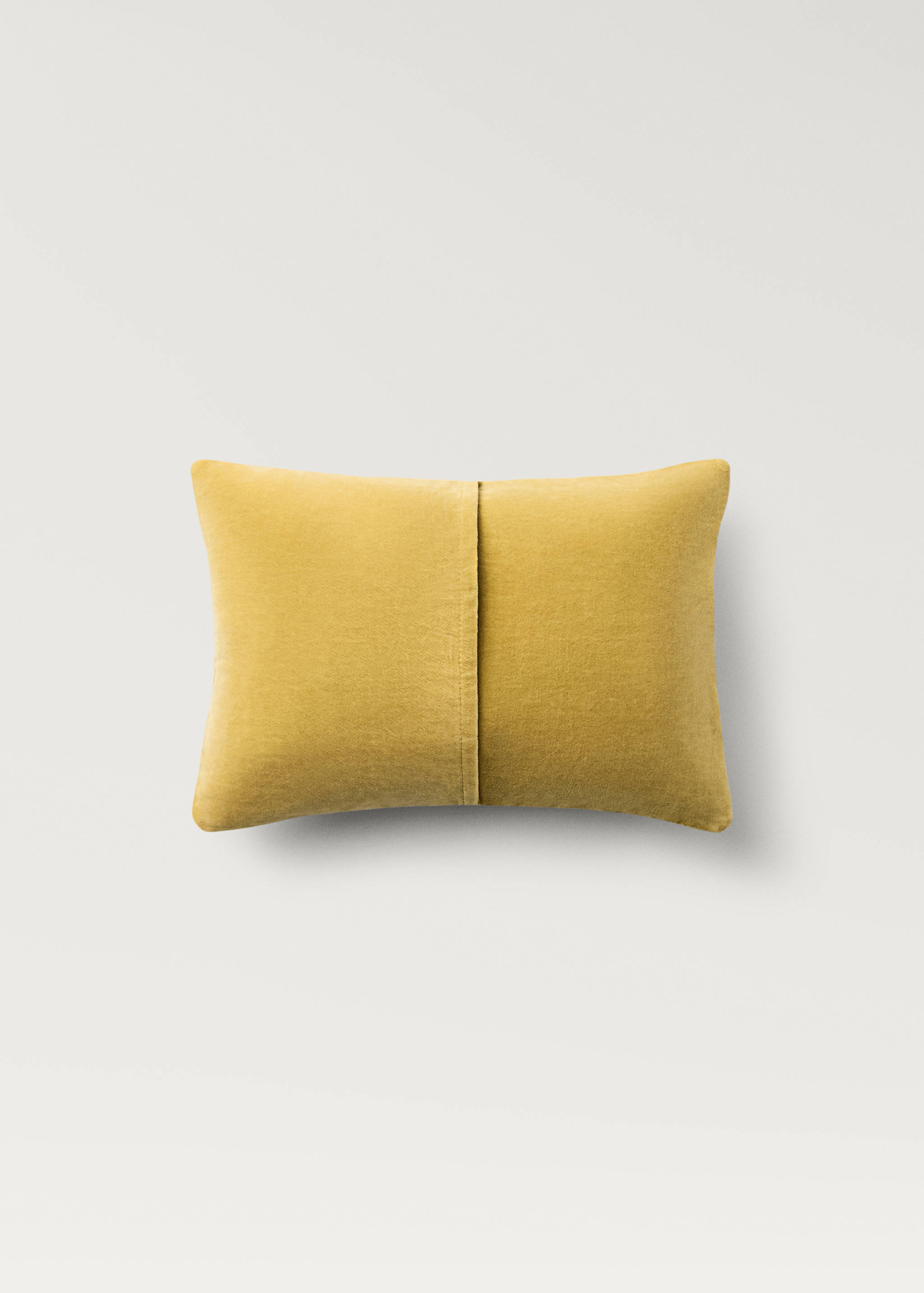 Mustard yellow rectangular bed cushion cover with a central vertical seam.