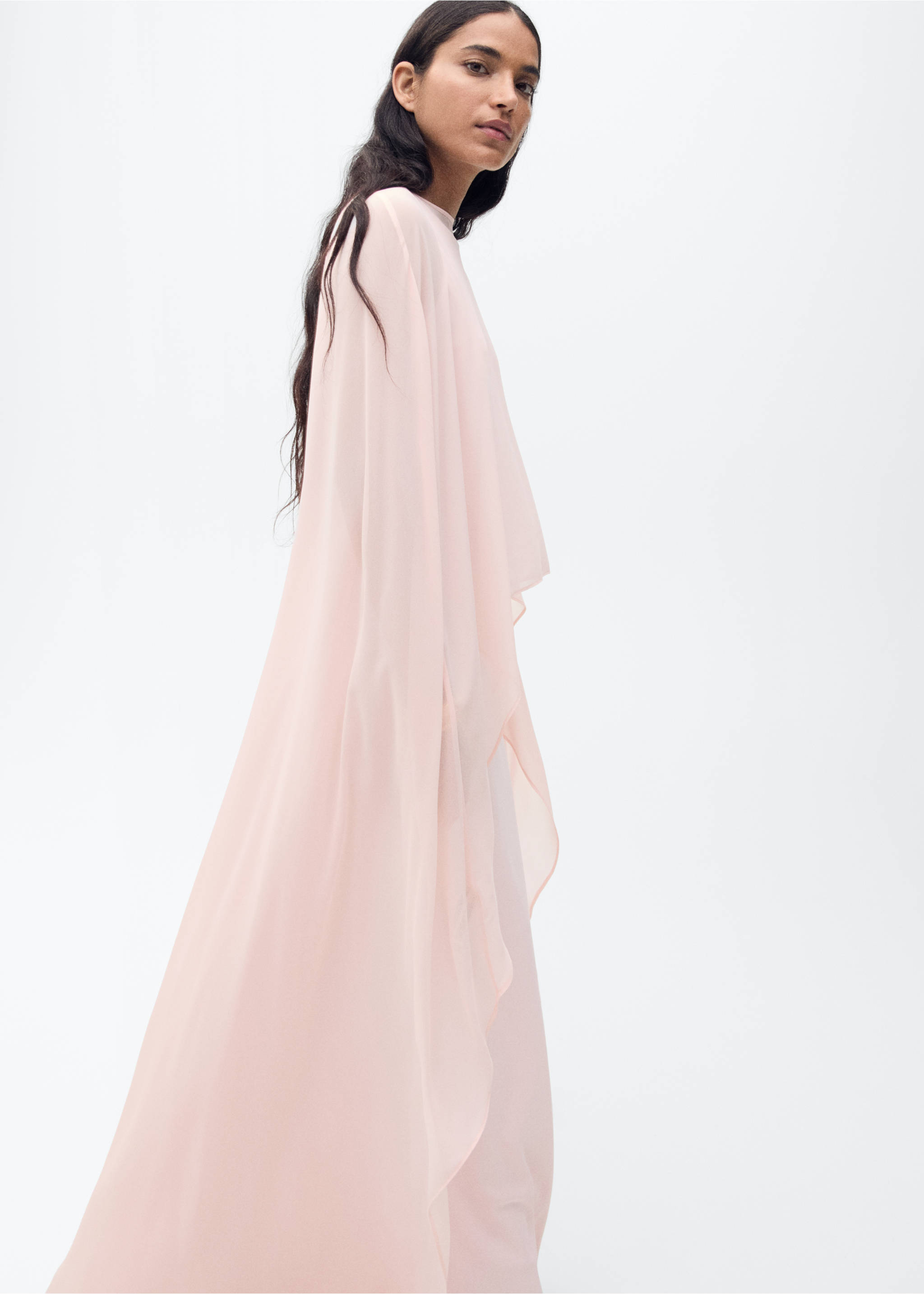 Langes durchsichtiges Cape - Mittlere Ansicht, Pastellrosa. Ref: 87065724-00.
