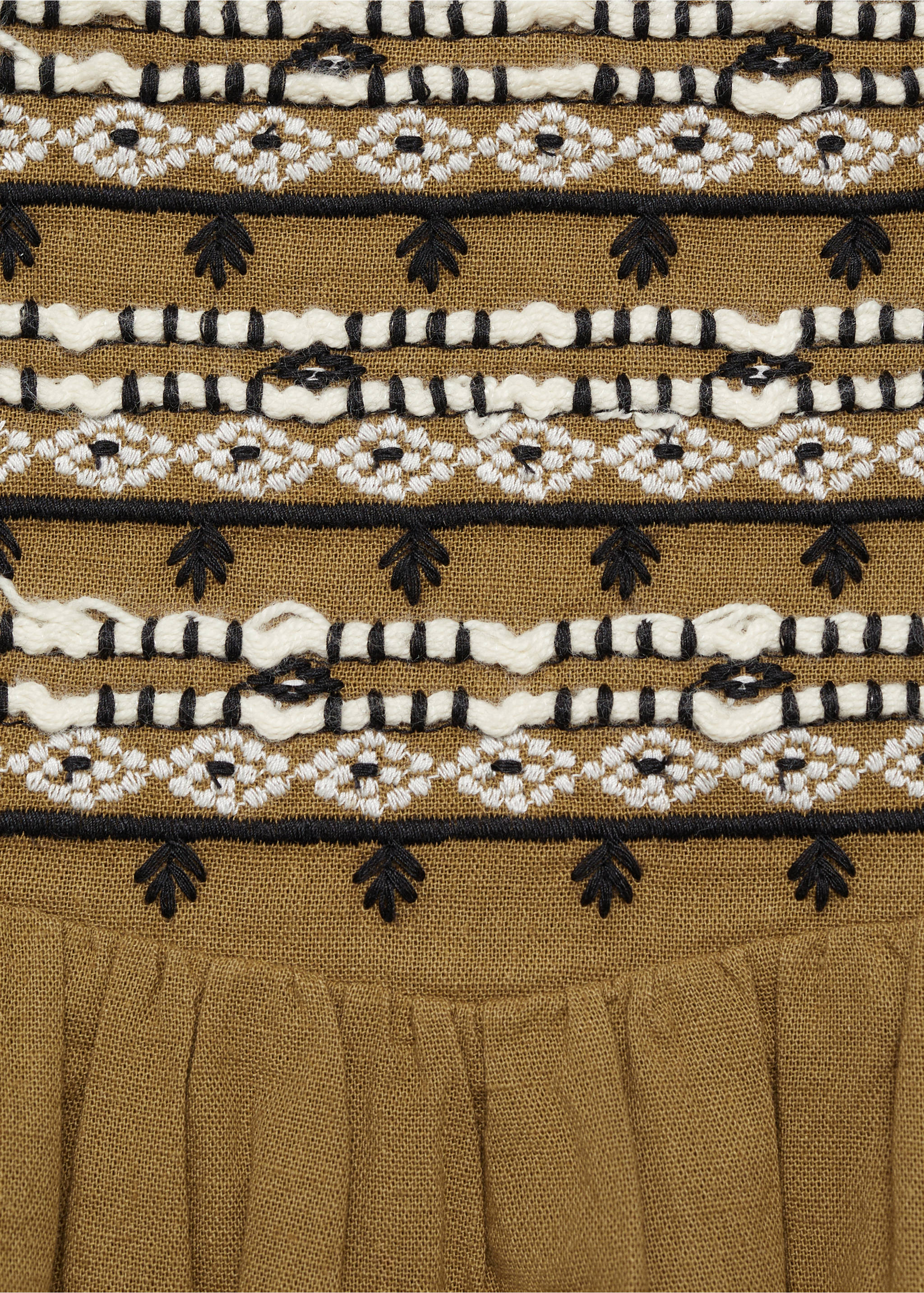 Short skirt with embroidered waist - Details of the article 8, Olive Green. Ref: 87065726-00.