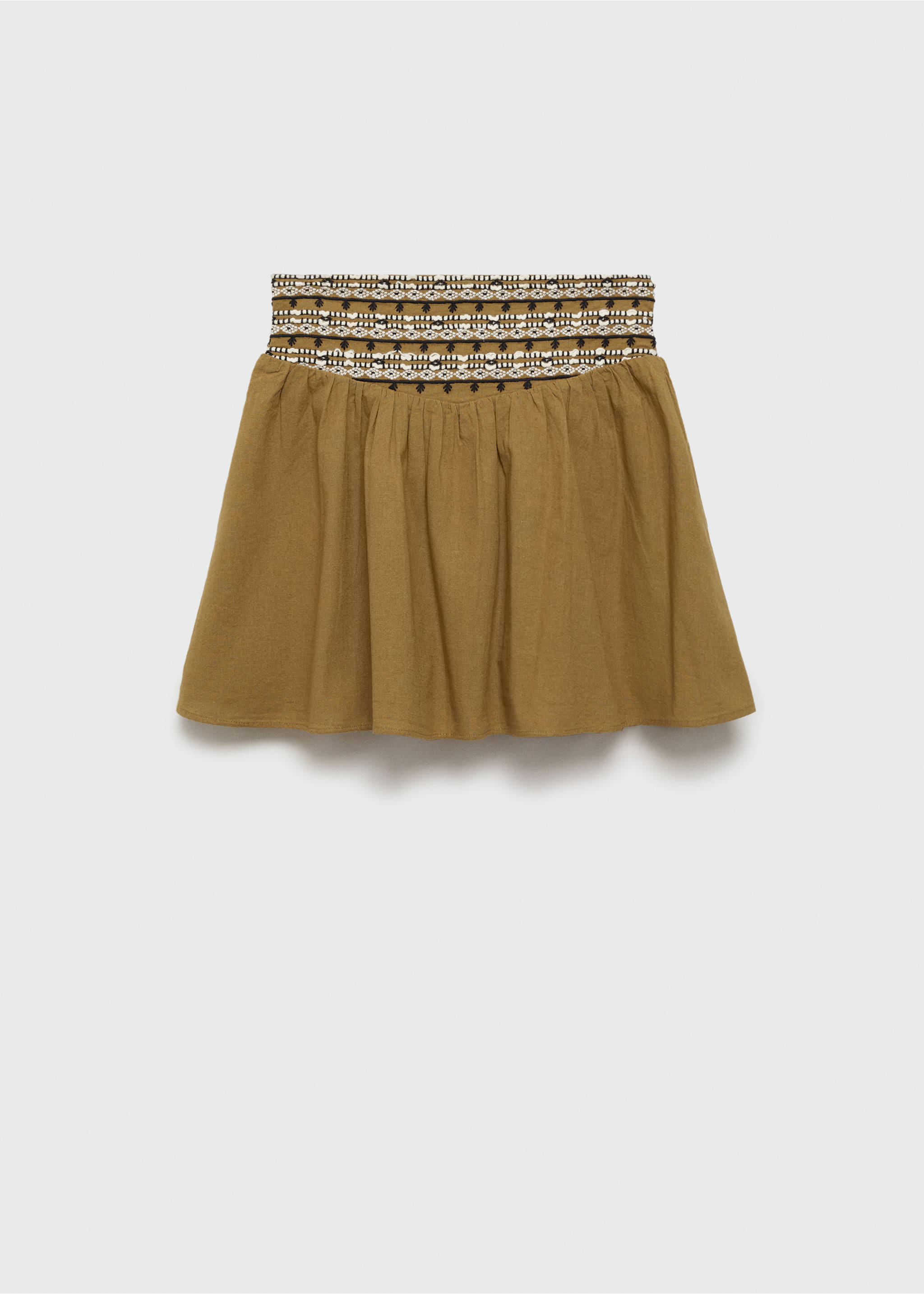 Short skirt with embroidered waist - Article without model, Olive Green. Ref: 87065726-00.