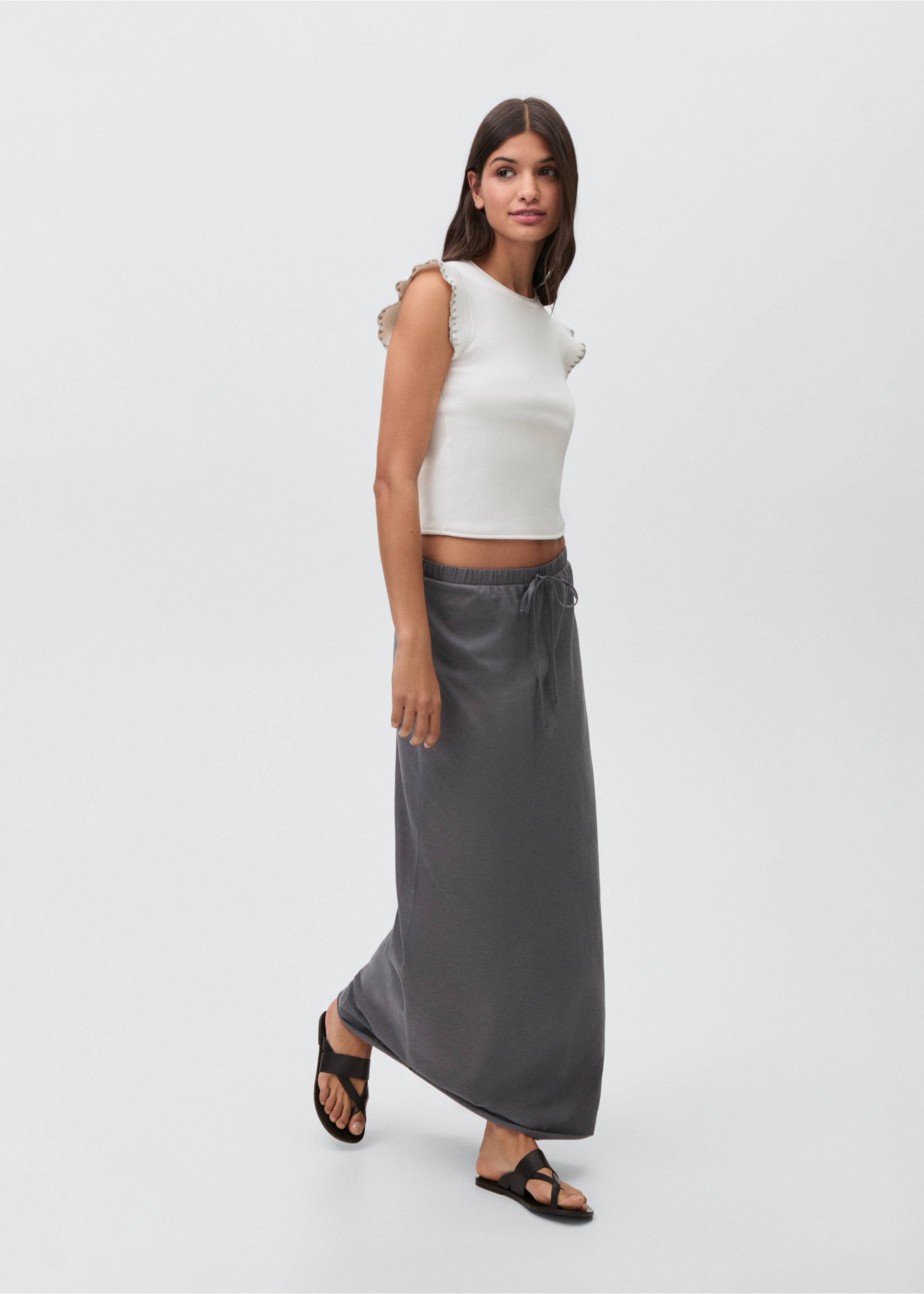 Long knitted skirt - General plane, Charcoal. Ref: 87065728-00.