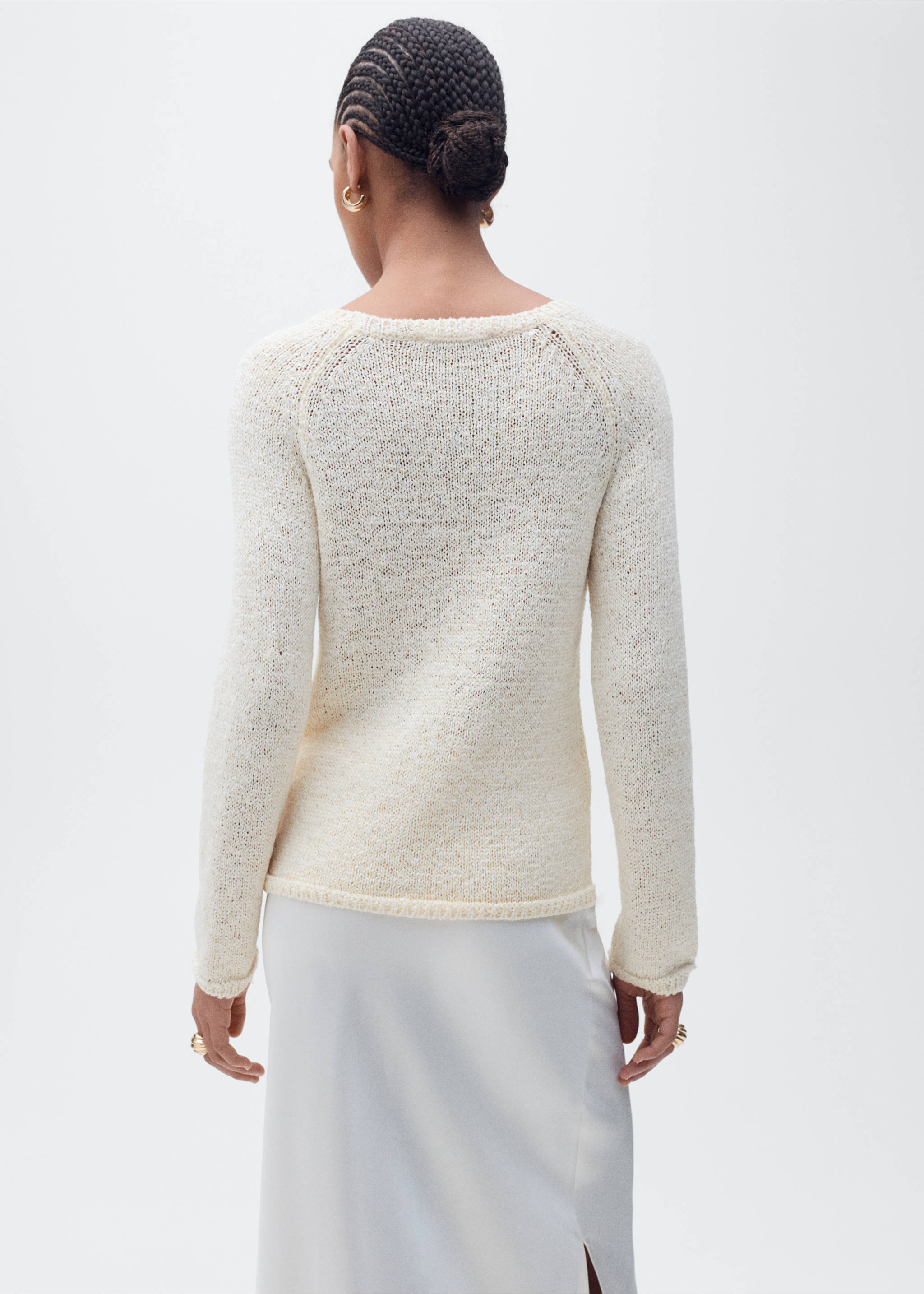 Round-neck crochet sweater - Reverse of the article, Ecru. Ref: 87065736-00.