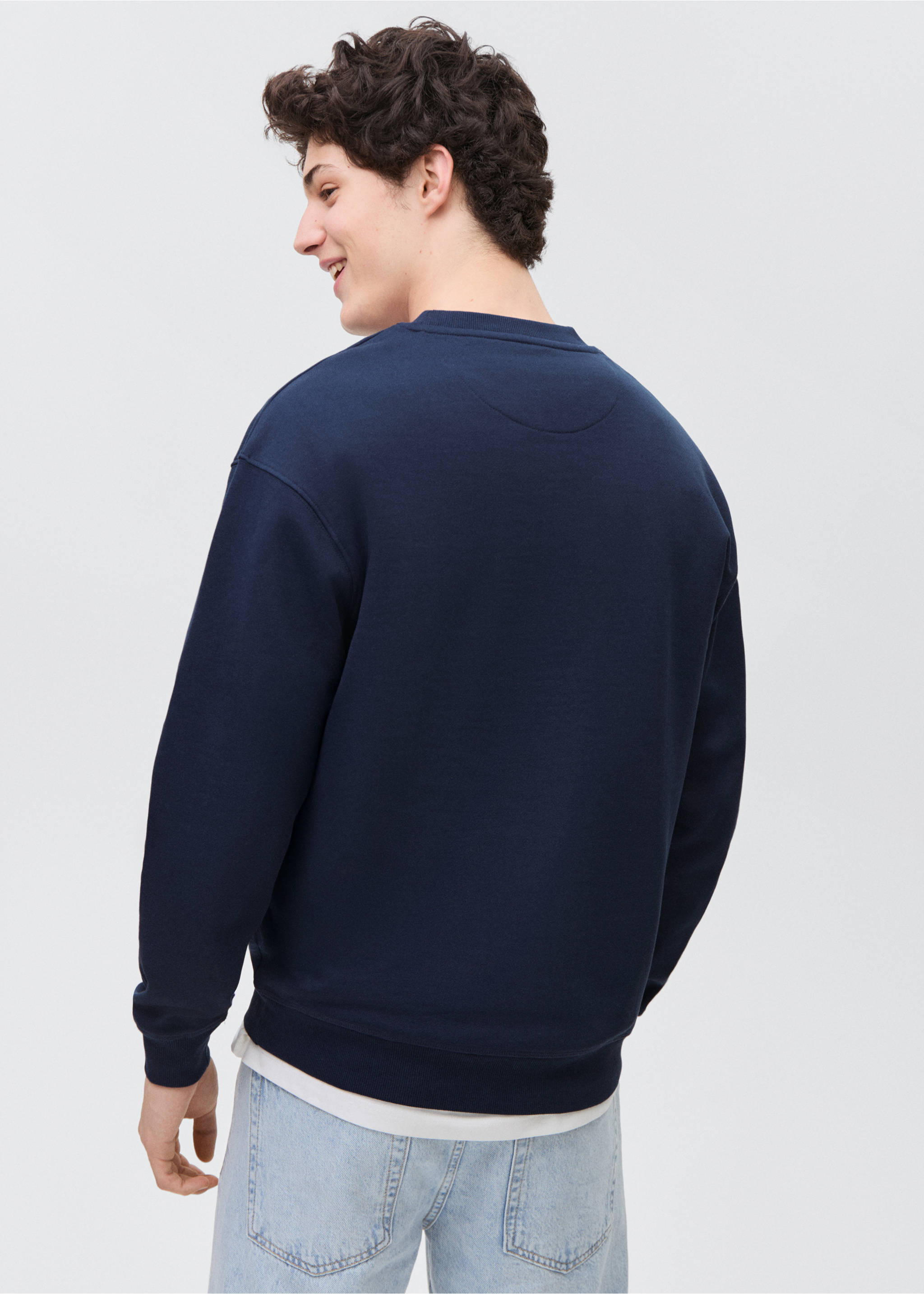 Cotton sweatshirt with printed message - Reverse of the article, Dark Navy. Ref: 87065737-00.