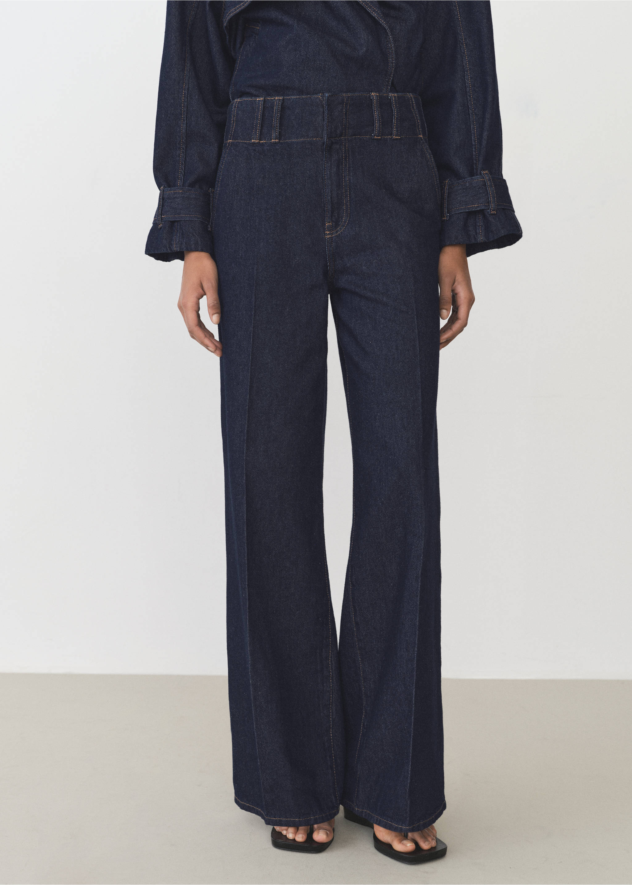 Pantalon denim wideleg - Plan moyen, Bleu. Ref: 87065742-00.