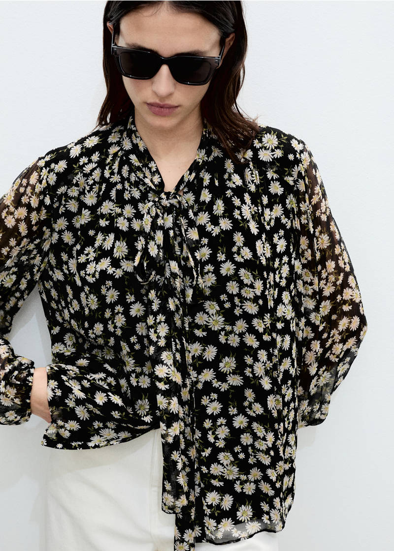 Floral tie blouse - Black