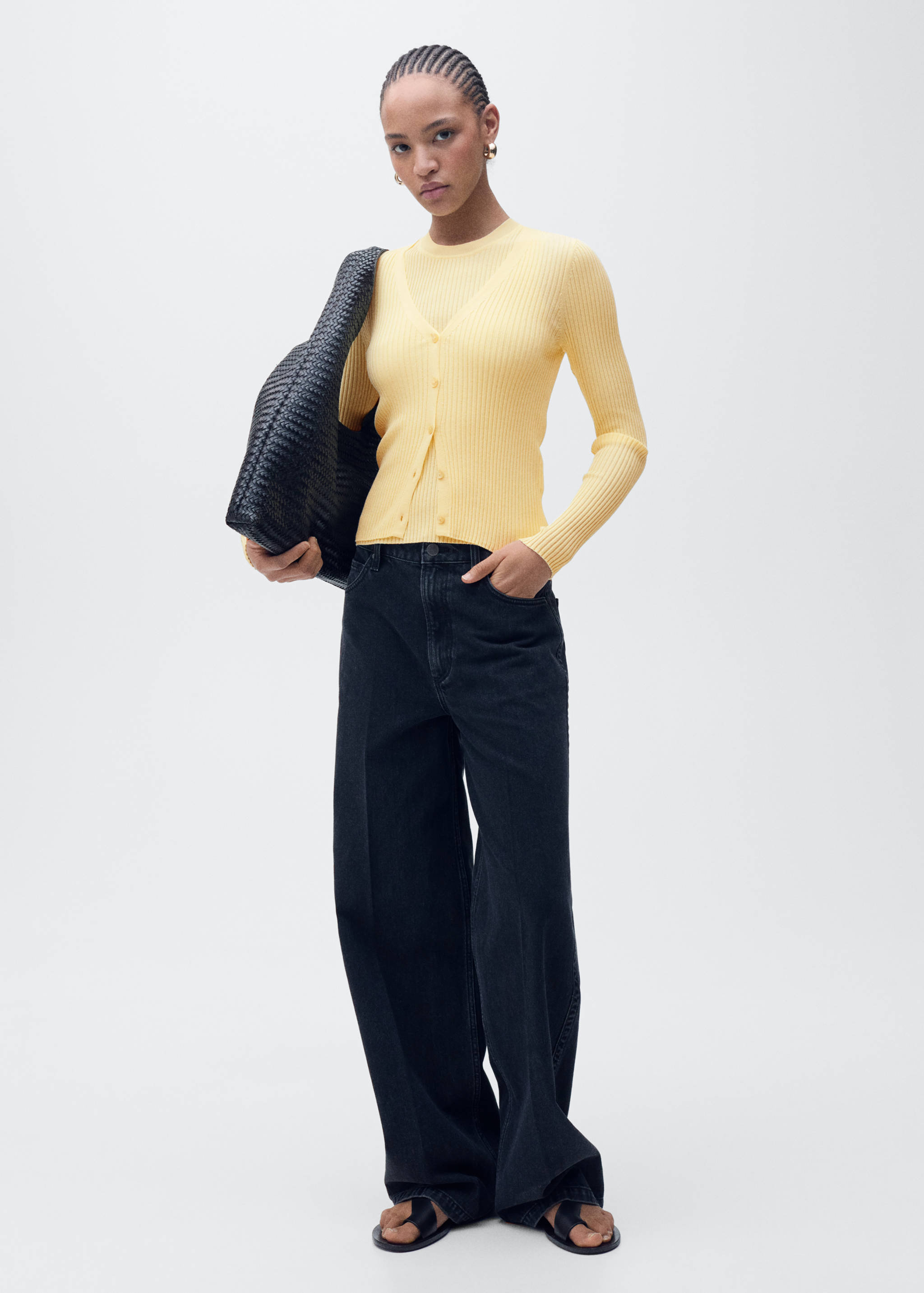 Cardigan maille côtelée col V - Plan général