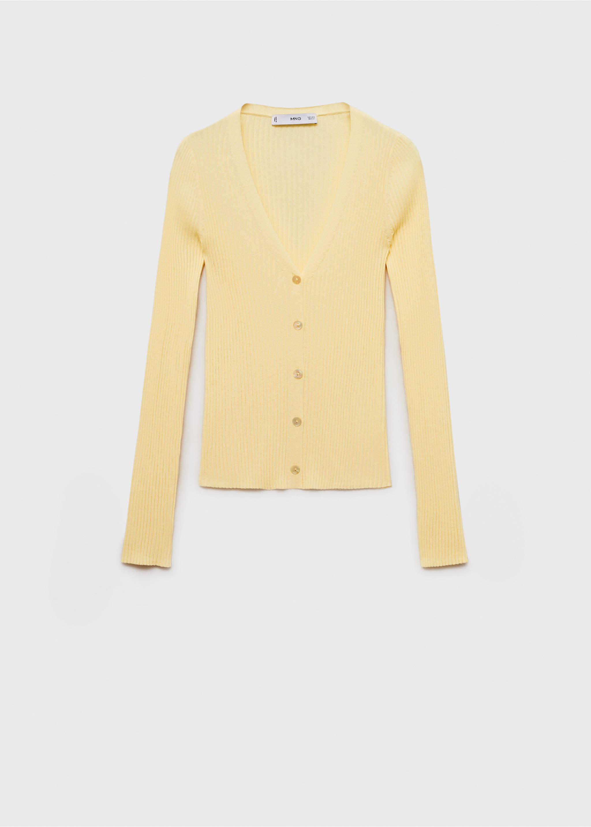 Cardigan maille côtelée col V - Article sans modèle, Jaune pastel. Ref: 87065746-00.