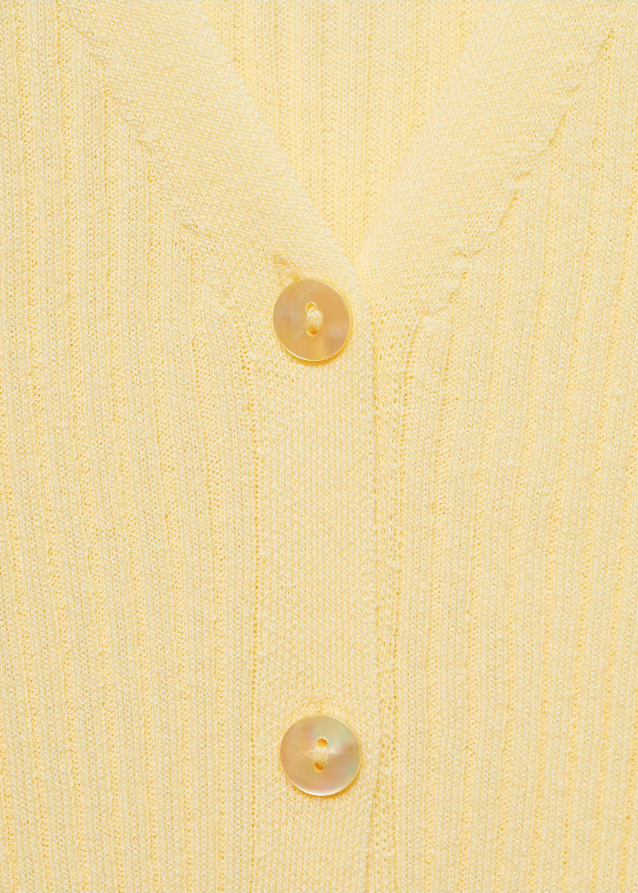 Cardigan maille côtelée col V - Détail de l'article 8, Jaune pastel. Ref: 87065746-00.