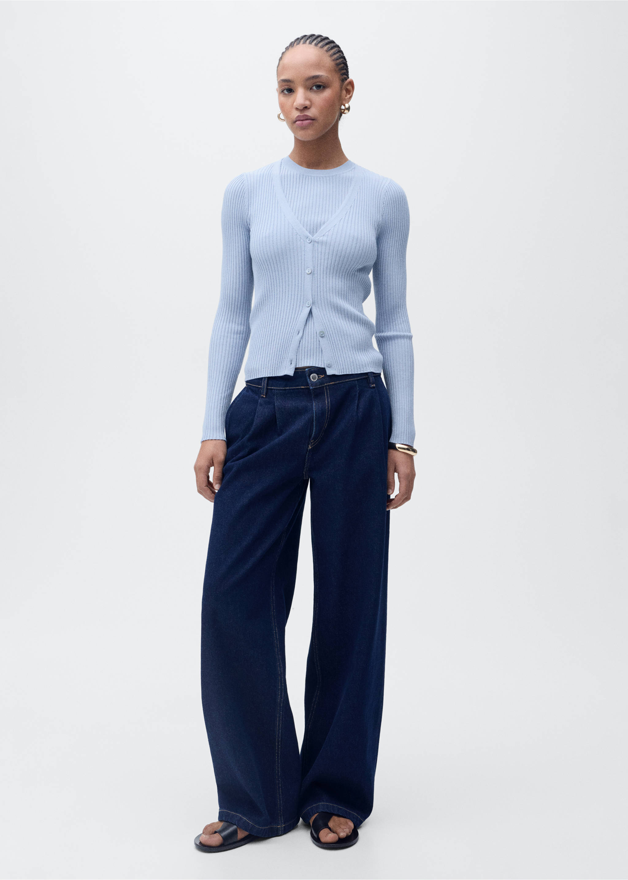 V-neck rib-knit cardigan - General plane, Sky Blue. Ref: 87065746-00.