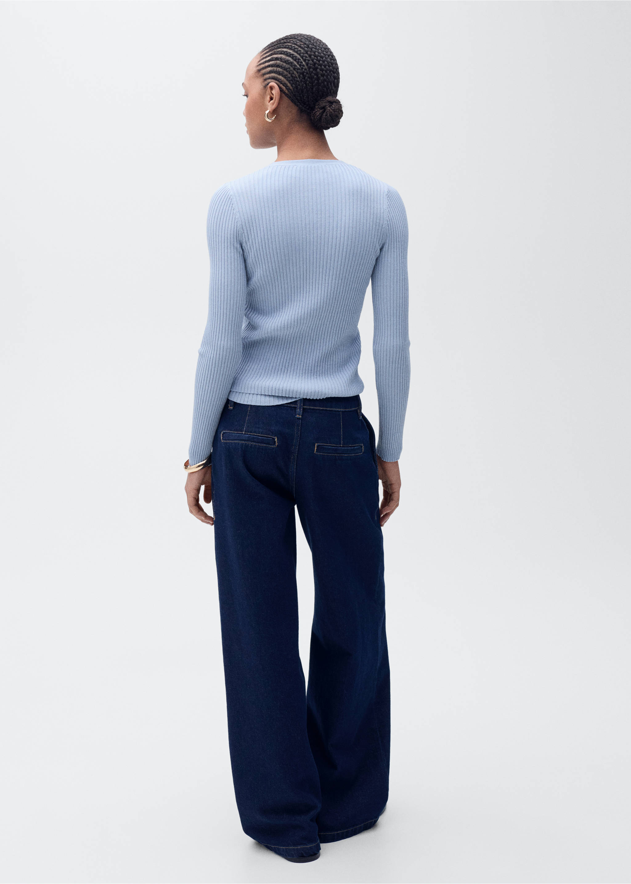 V-neck rib-knit cardigan - Reverse of the article, Sky Blue. Ref: 87065746-00.