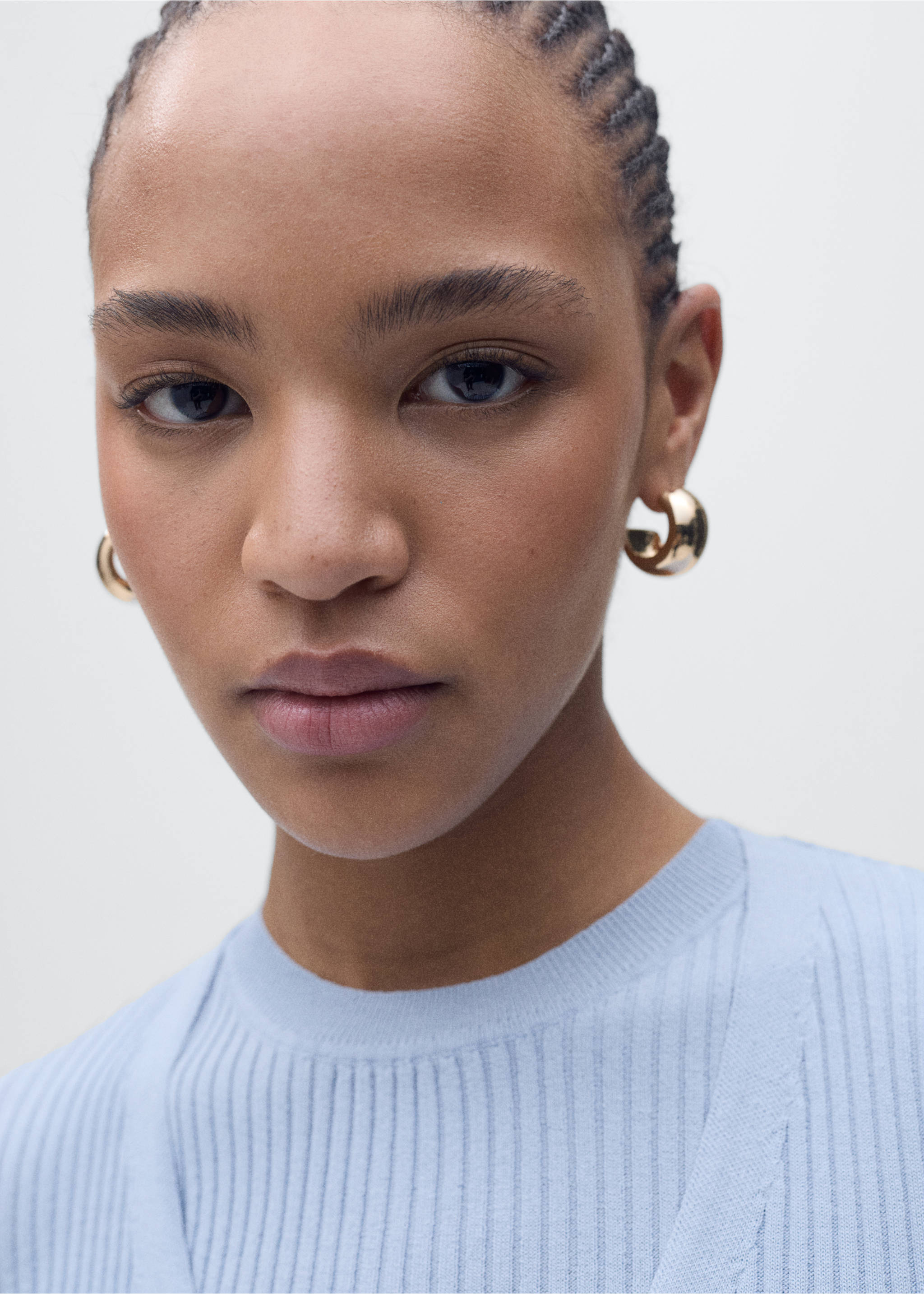 V-neck rib-knit cardigan - Details of the article 1, Sky Blue. Ref: 87065746-00.