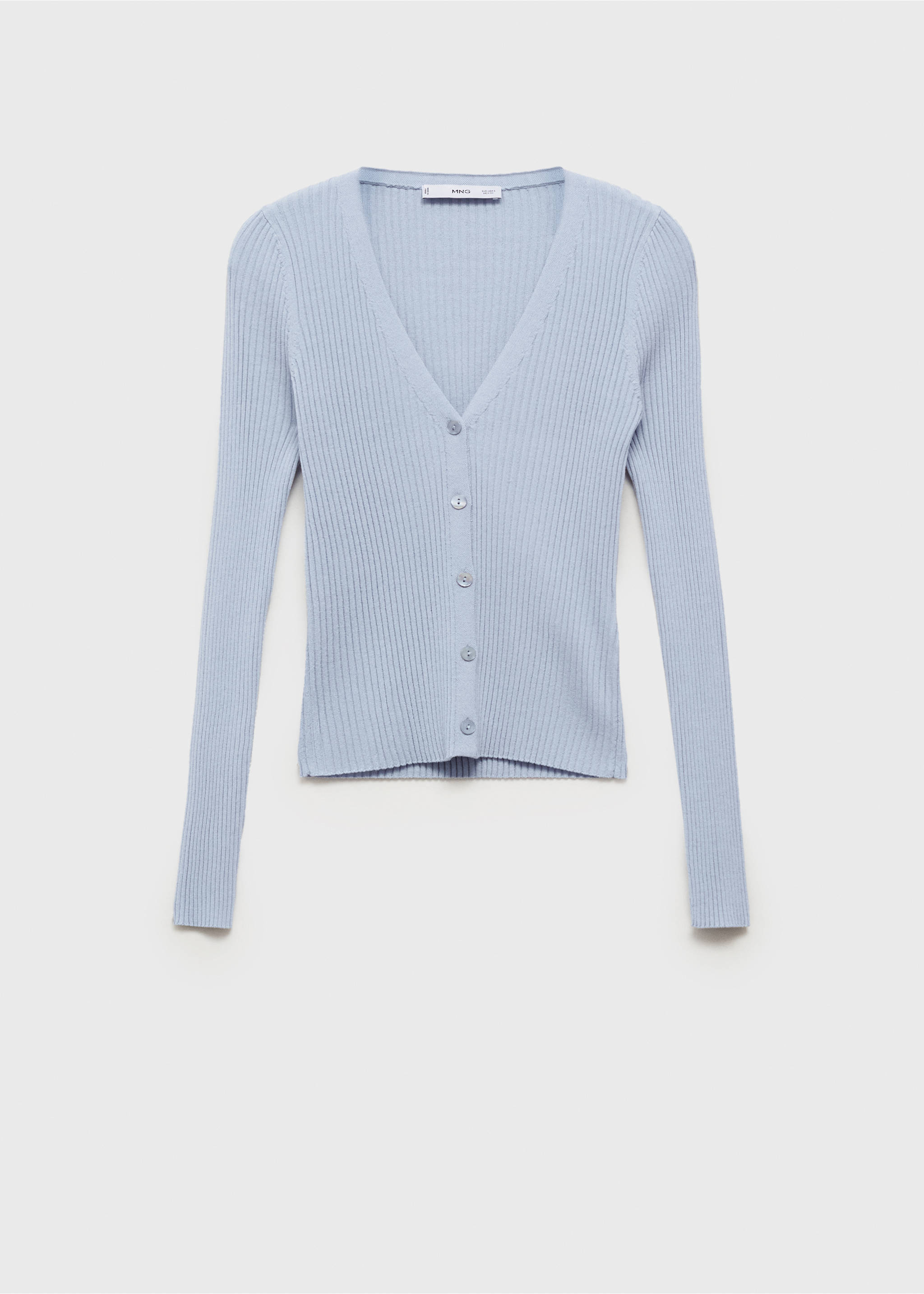 V-neck rib-knit cardigan - Article without model, Sky Blue. Ref: 87065746-00.
