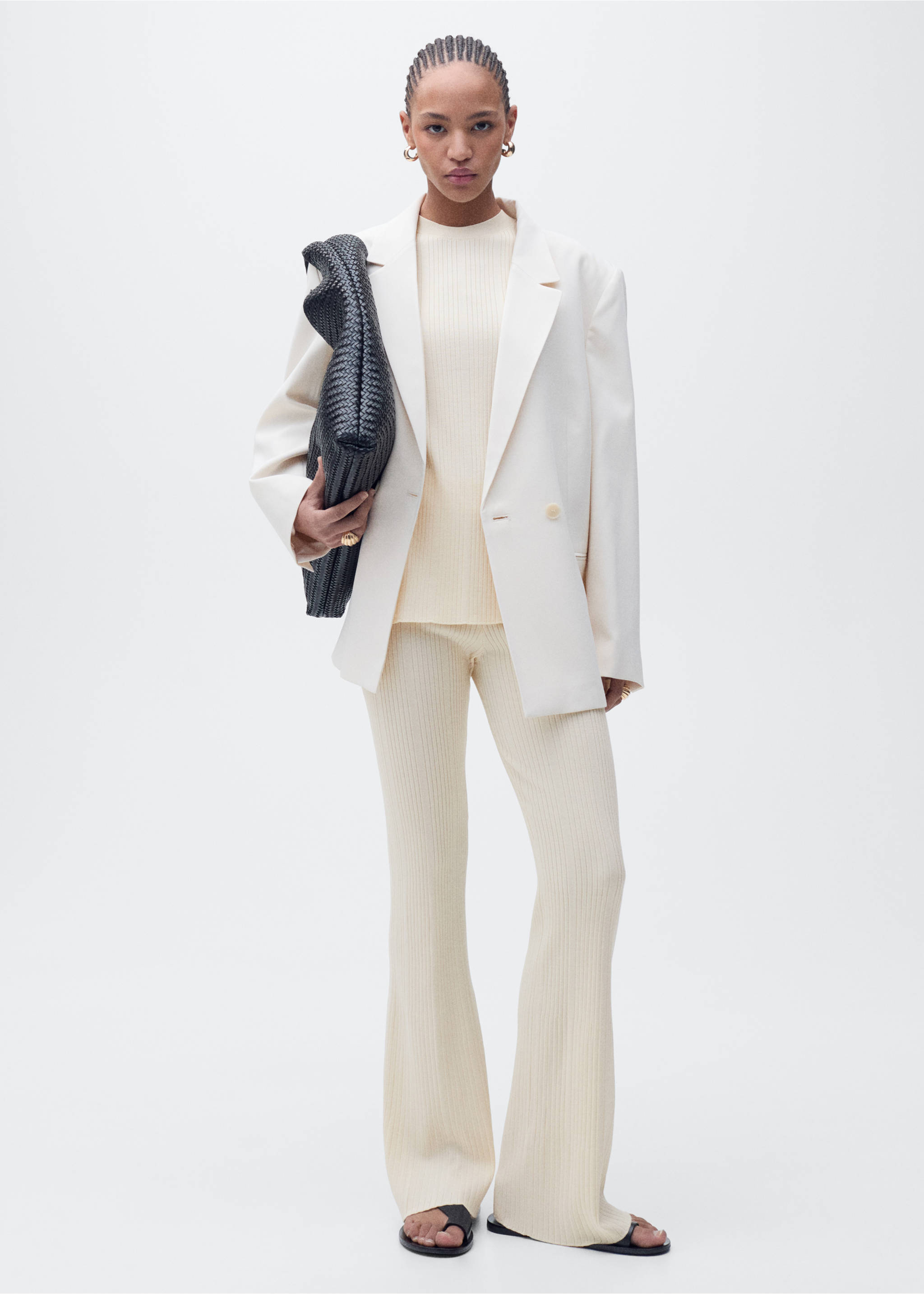 Pantalons flare punt canalé - Pla general, Cru. Ref: 87065749-00.