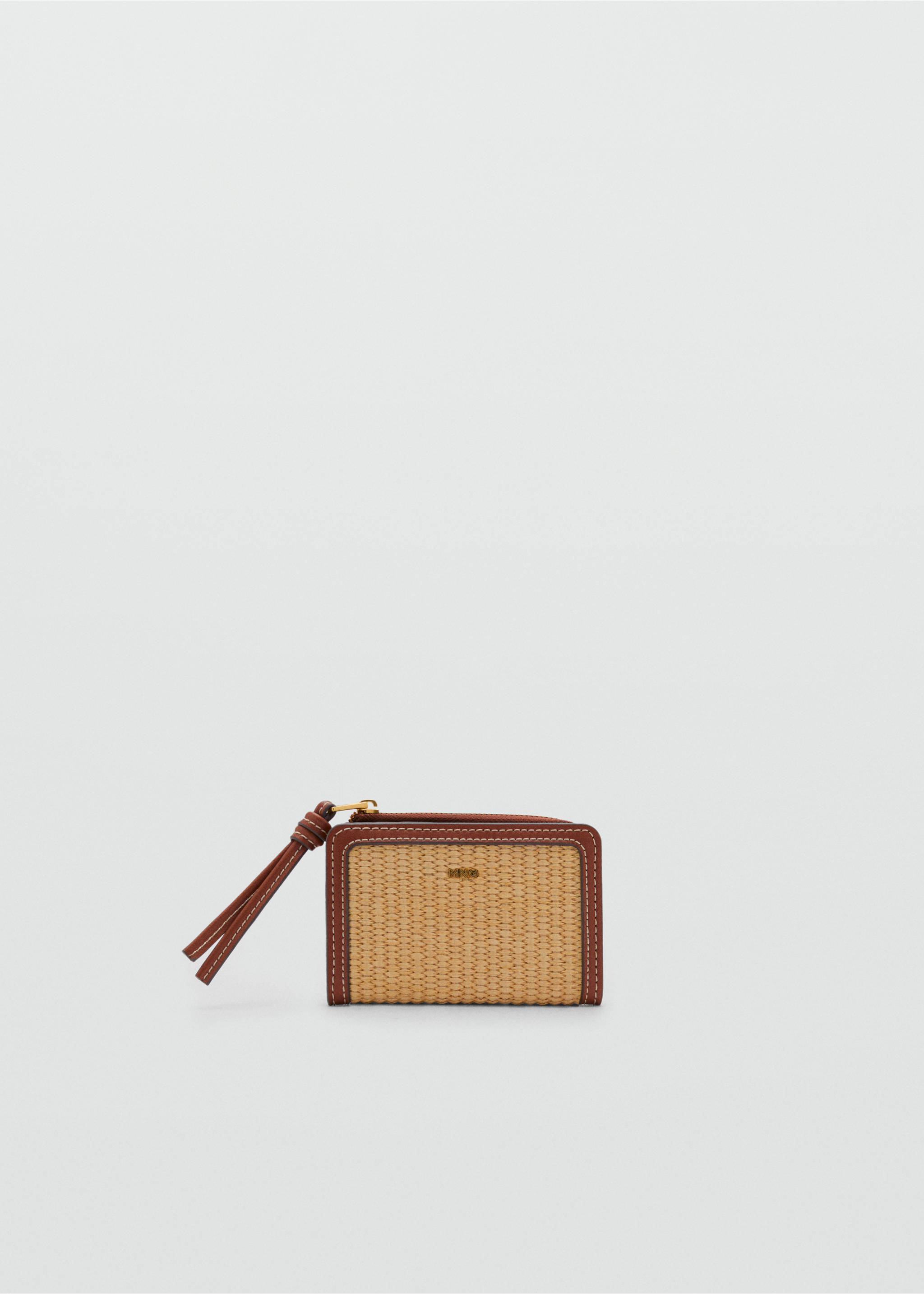 Portemonnee met raffia-effect met klep - Artikel zonder model, Middenbruin. Ref: 87065750-00.