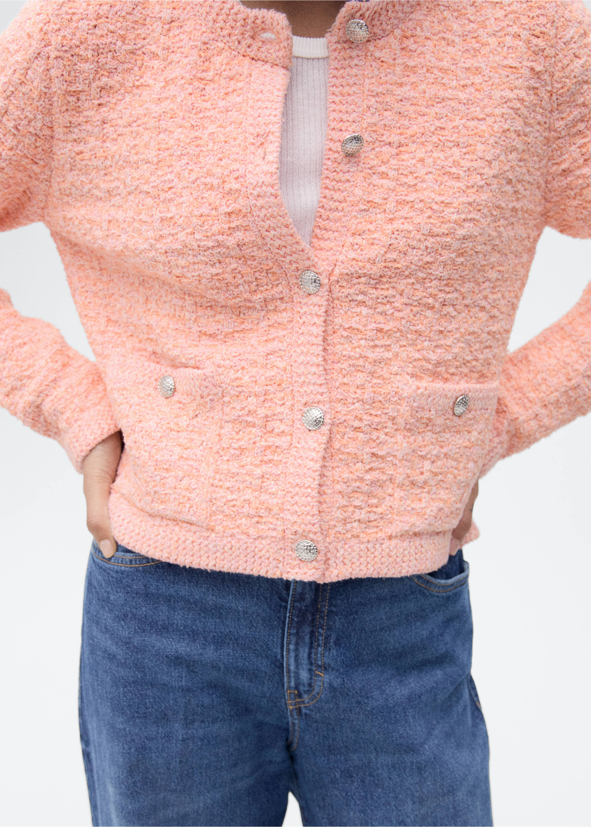 Tweed-effect jacket with jewel buttons - Medium plane, Pastel Pink. Ref: 87065763-00.