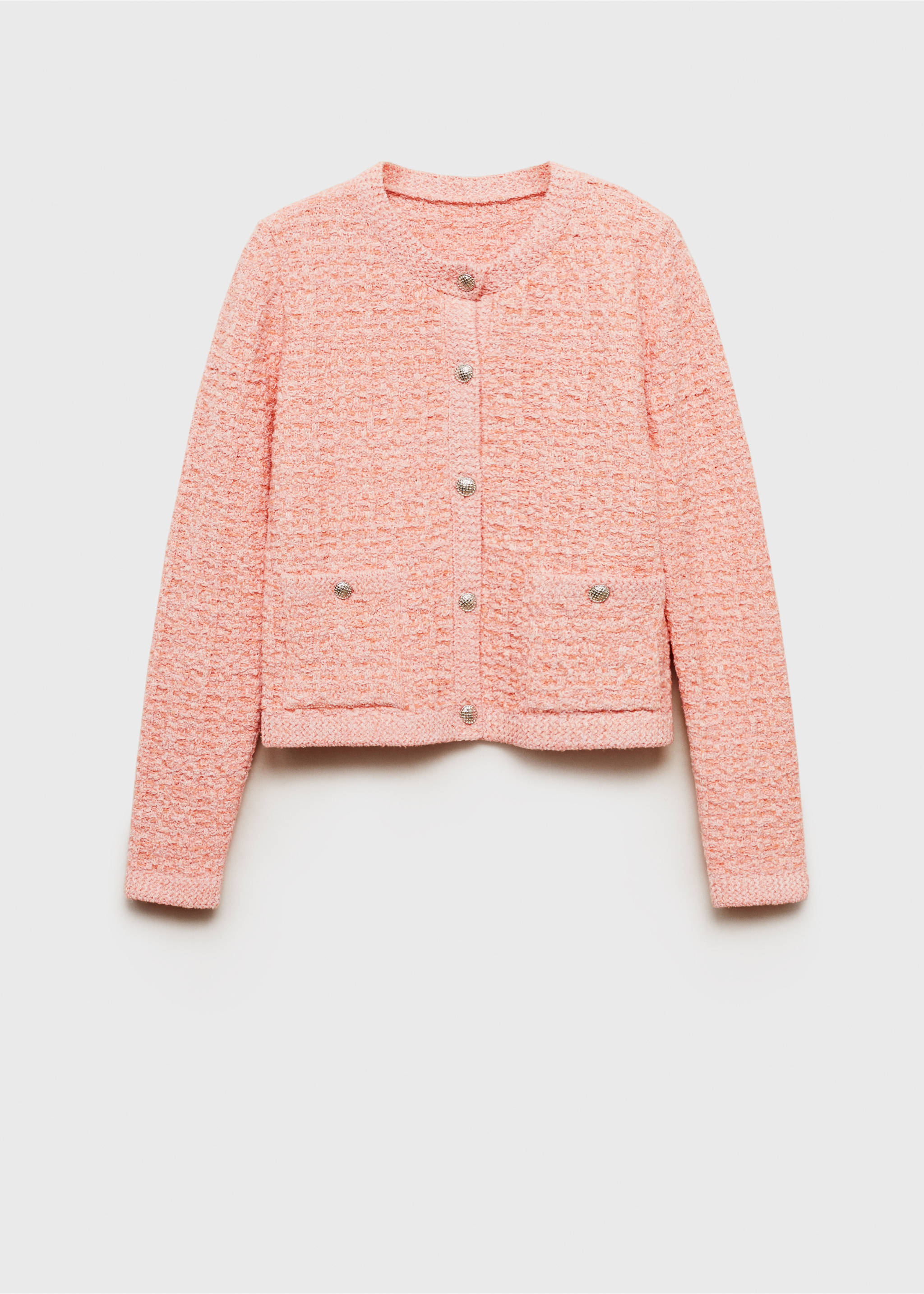 Tweed-effect jacket with jewel buttons - Article without model, Pastel Pink. Ref: 87065763-00.