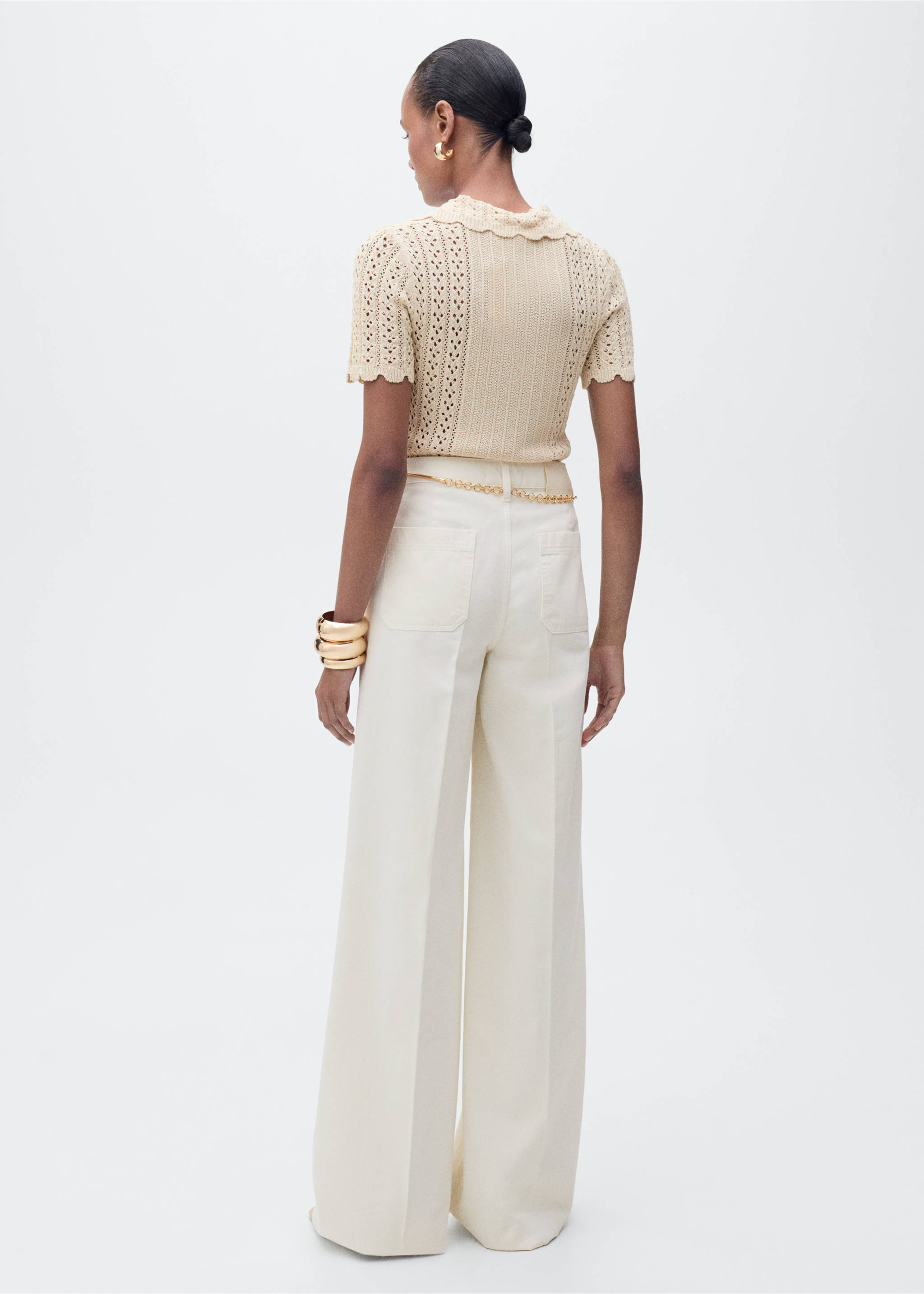 Openwork knitted polo-neck sweater - Reverse of the article, Beige. Ref: 87065767-00.