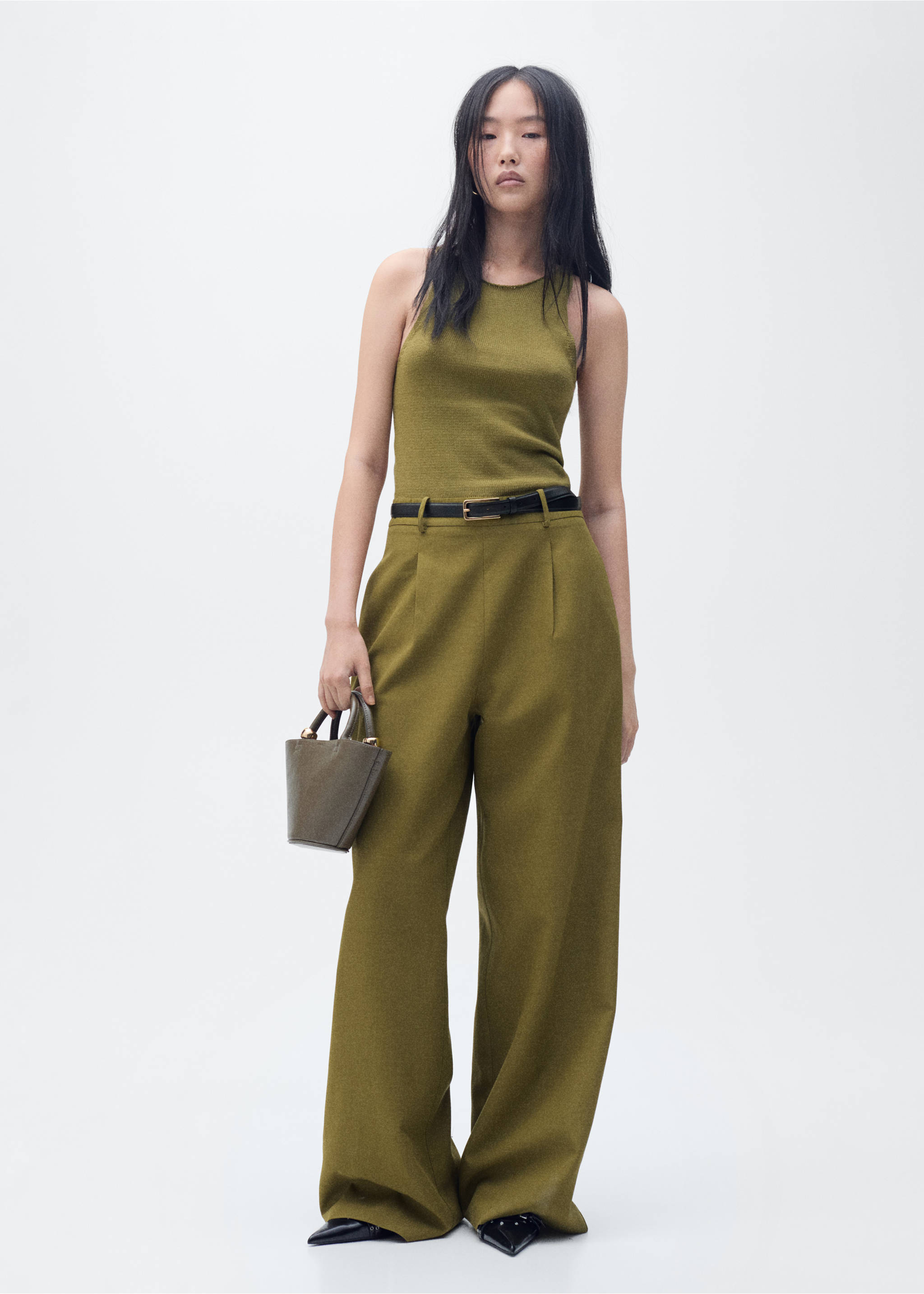 Combined-fabric jumpsuit with belt - General plane, Khaki. Ref: 87065769-00.