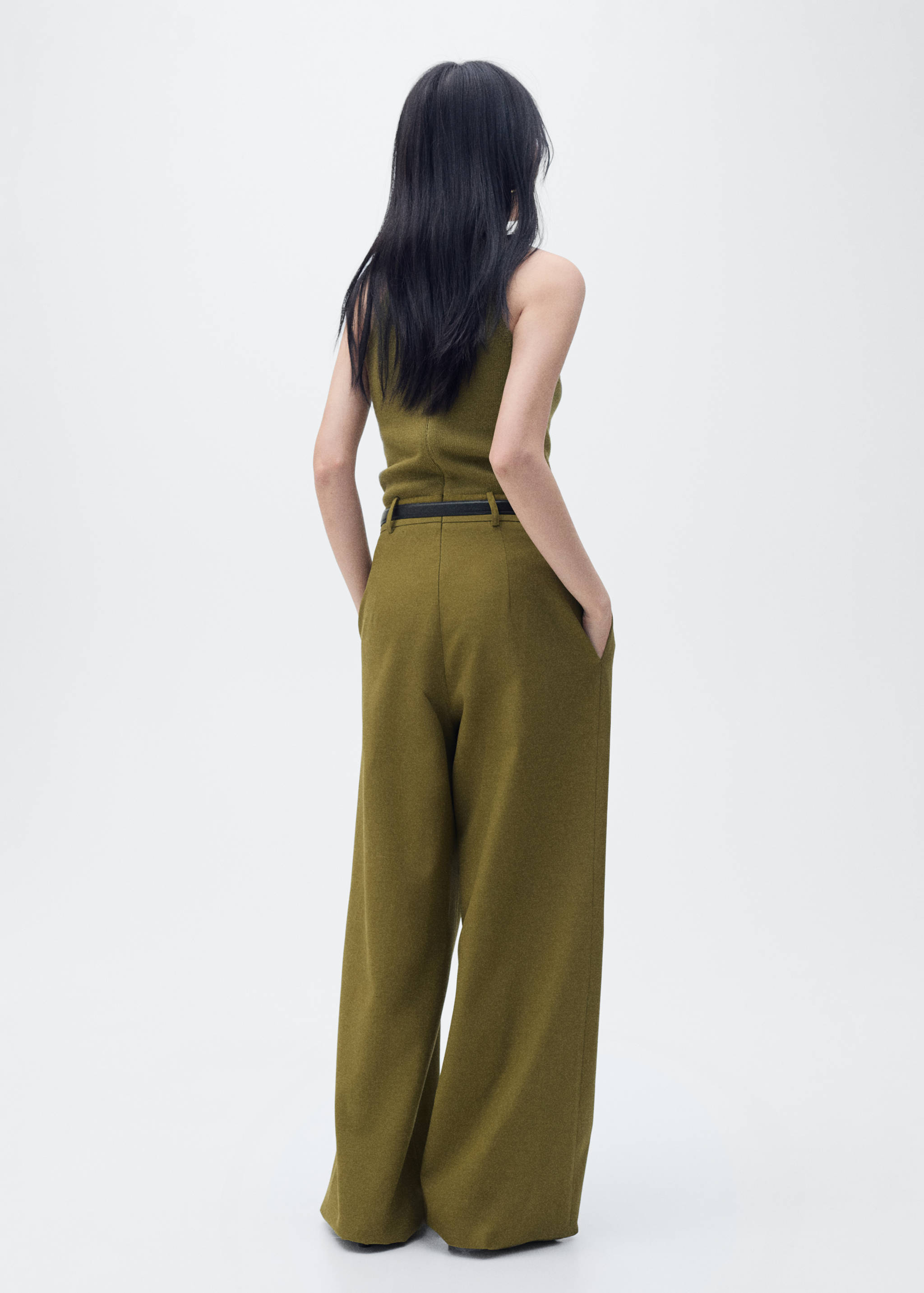 Combined-fabric jumpsuit with belt - Reverse of the article