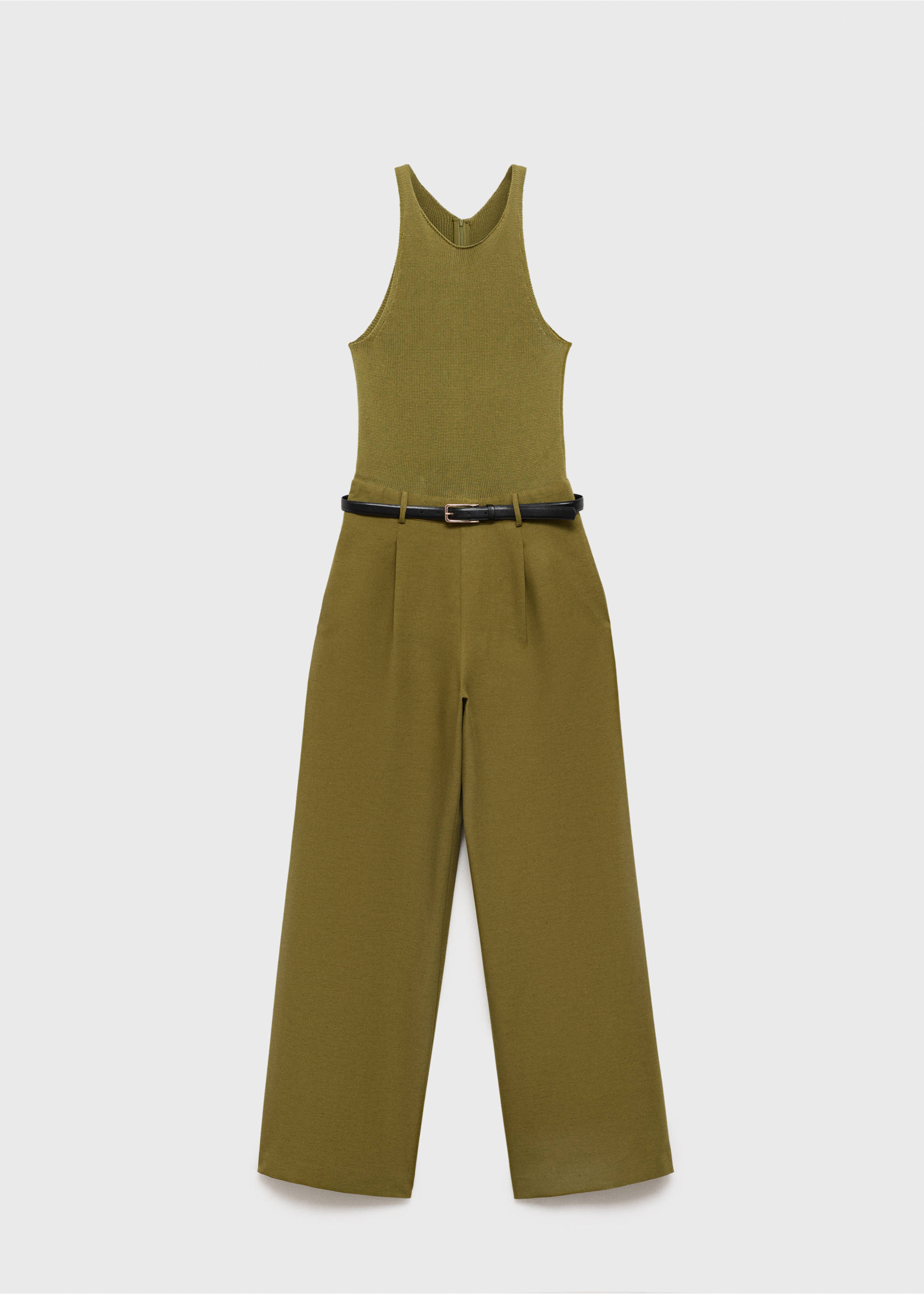 Combined-fabric jumpsuit with belt - Article without model, Khaki. Ref: 87065769-00.