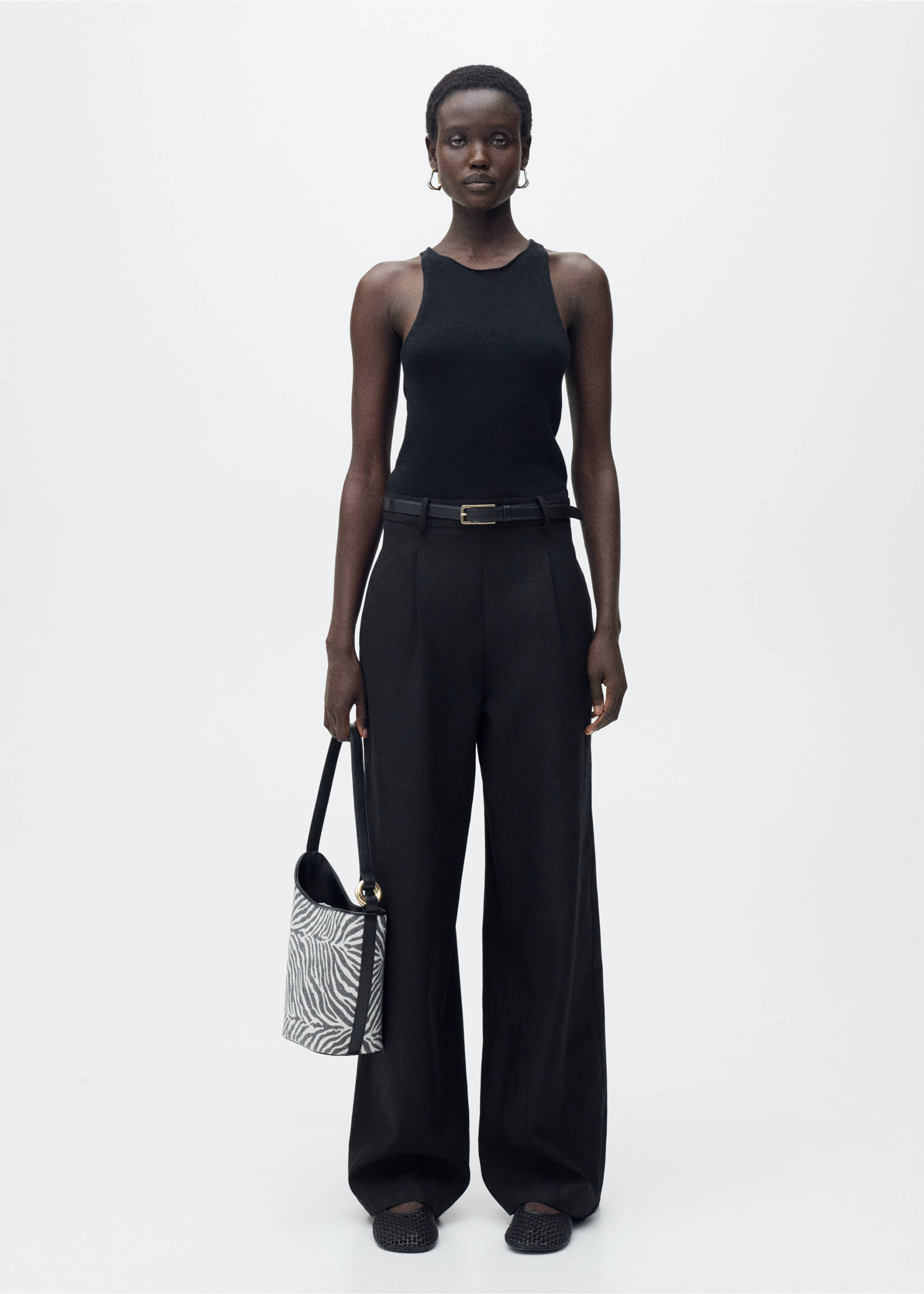 Combined-fabric jumpsuit with belt - General plane, Black. Ref: 87065769-00.