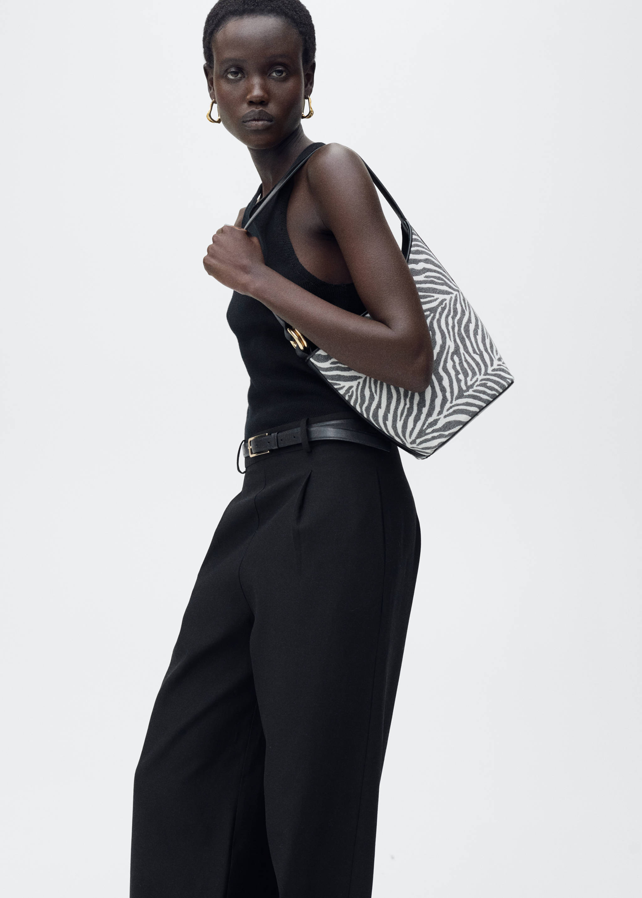 Combined-fabric jumpsuit with belt - Medium plane